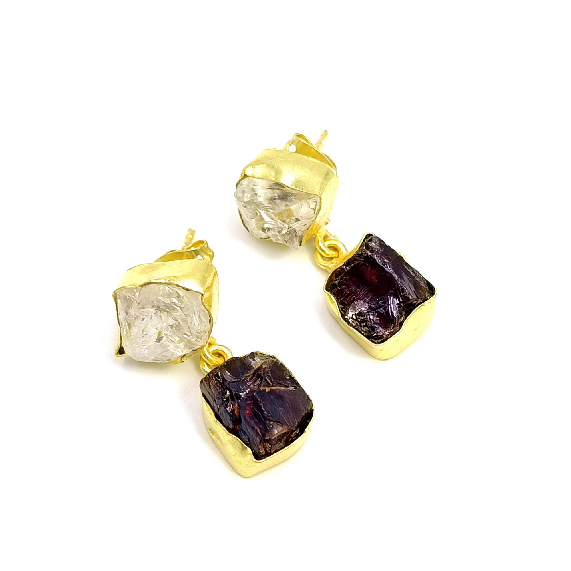 Natural Raw Crystal Garnet Gemstone 18K Gold Plated Earrings