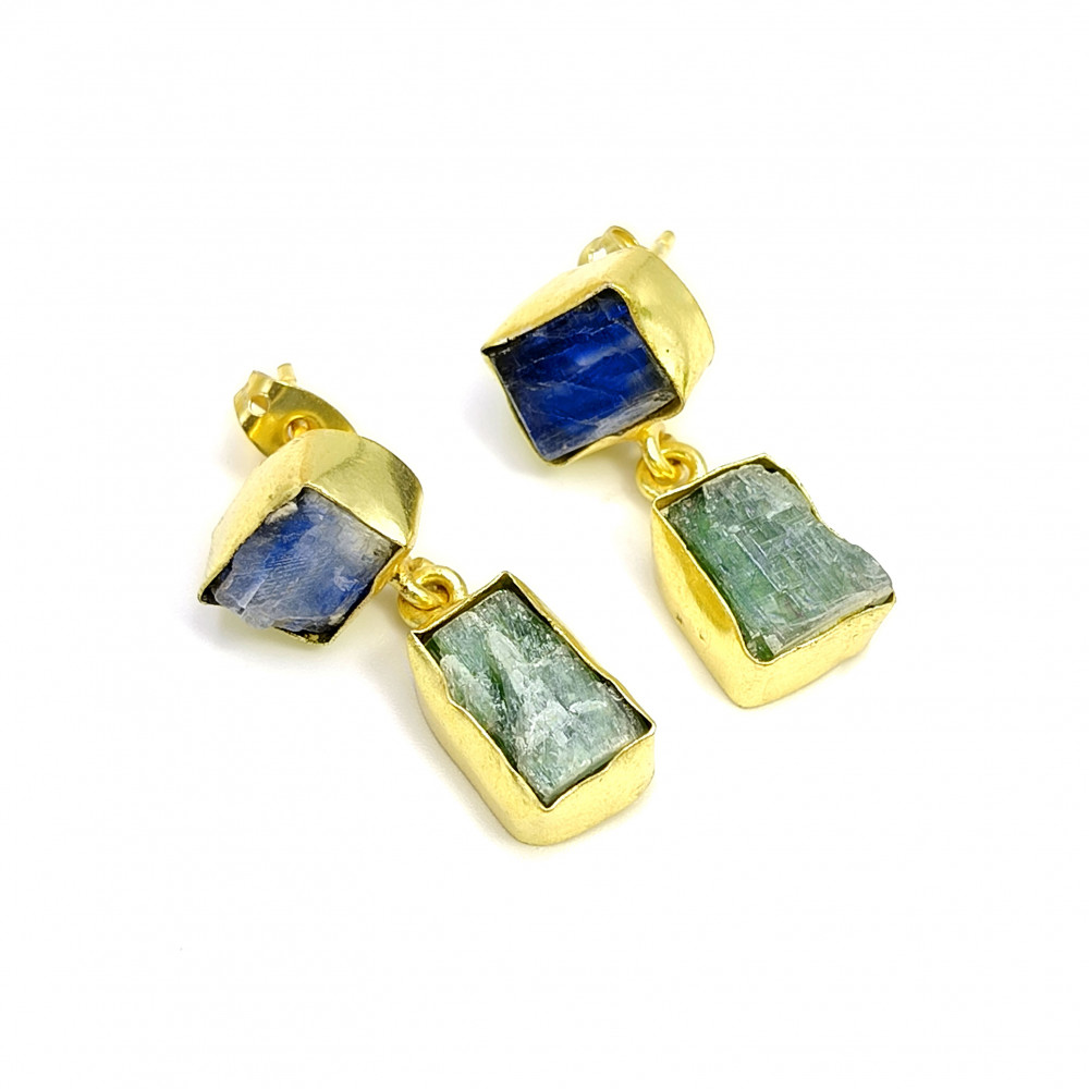 Image of Natural Raw Blue Kyanite Green Kyanite Gemstone 18K Gold Plated Earrings