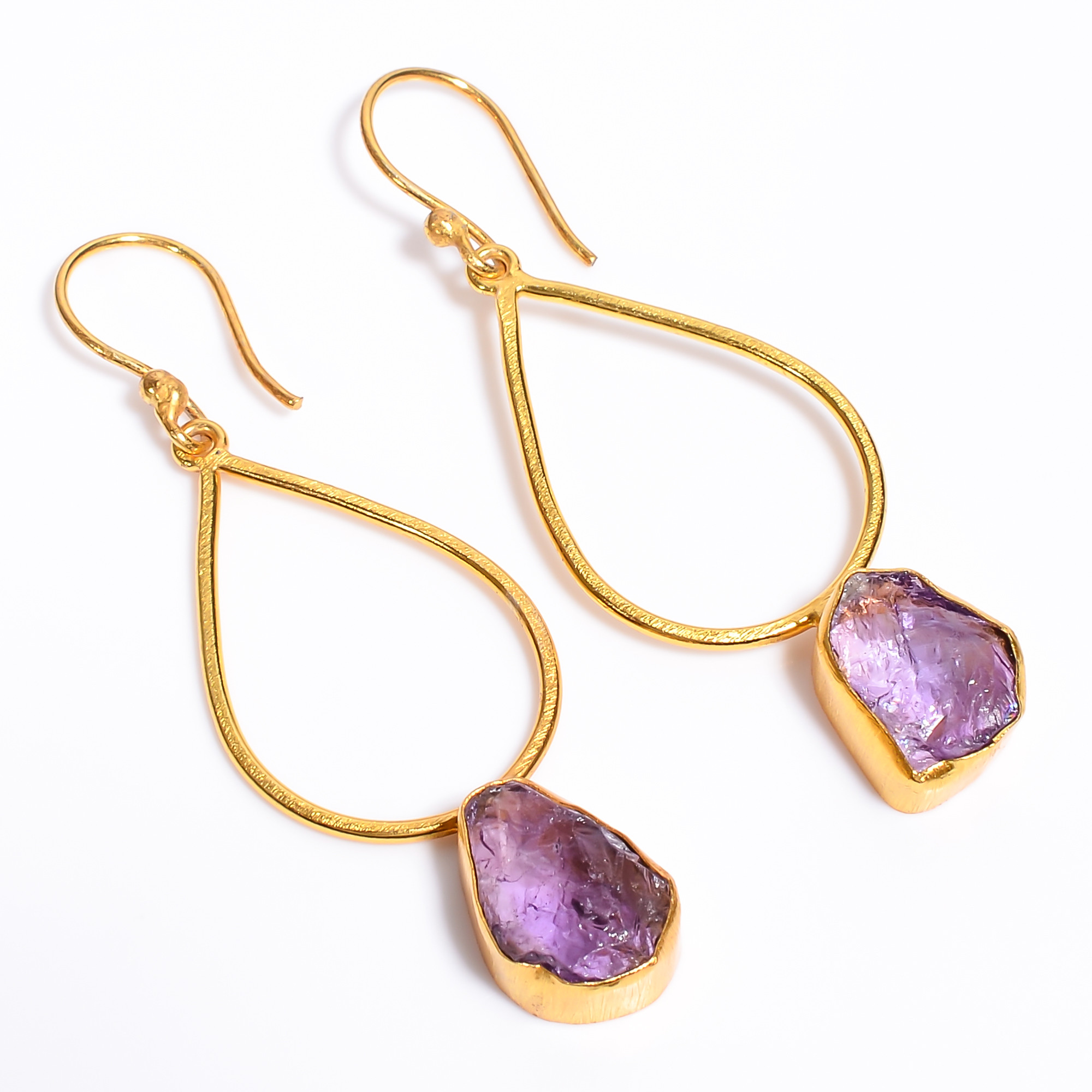 18K Gold Plated Earrings Natural Rough Amethyst Gemstone Earrings