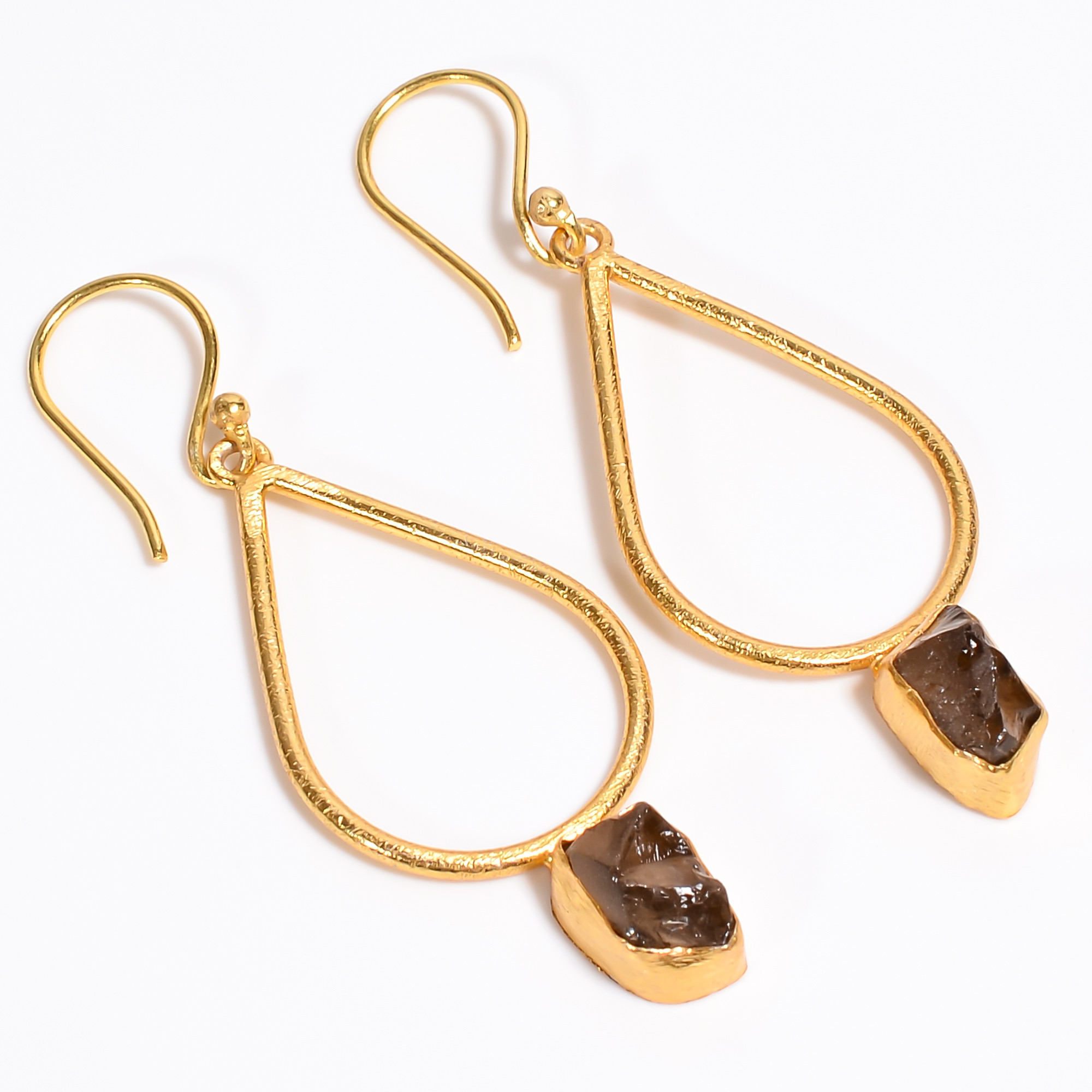18K Gold Plated Earrings Natural Rough Smoky Gemstone Earrings