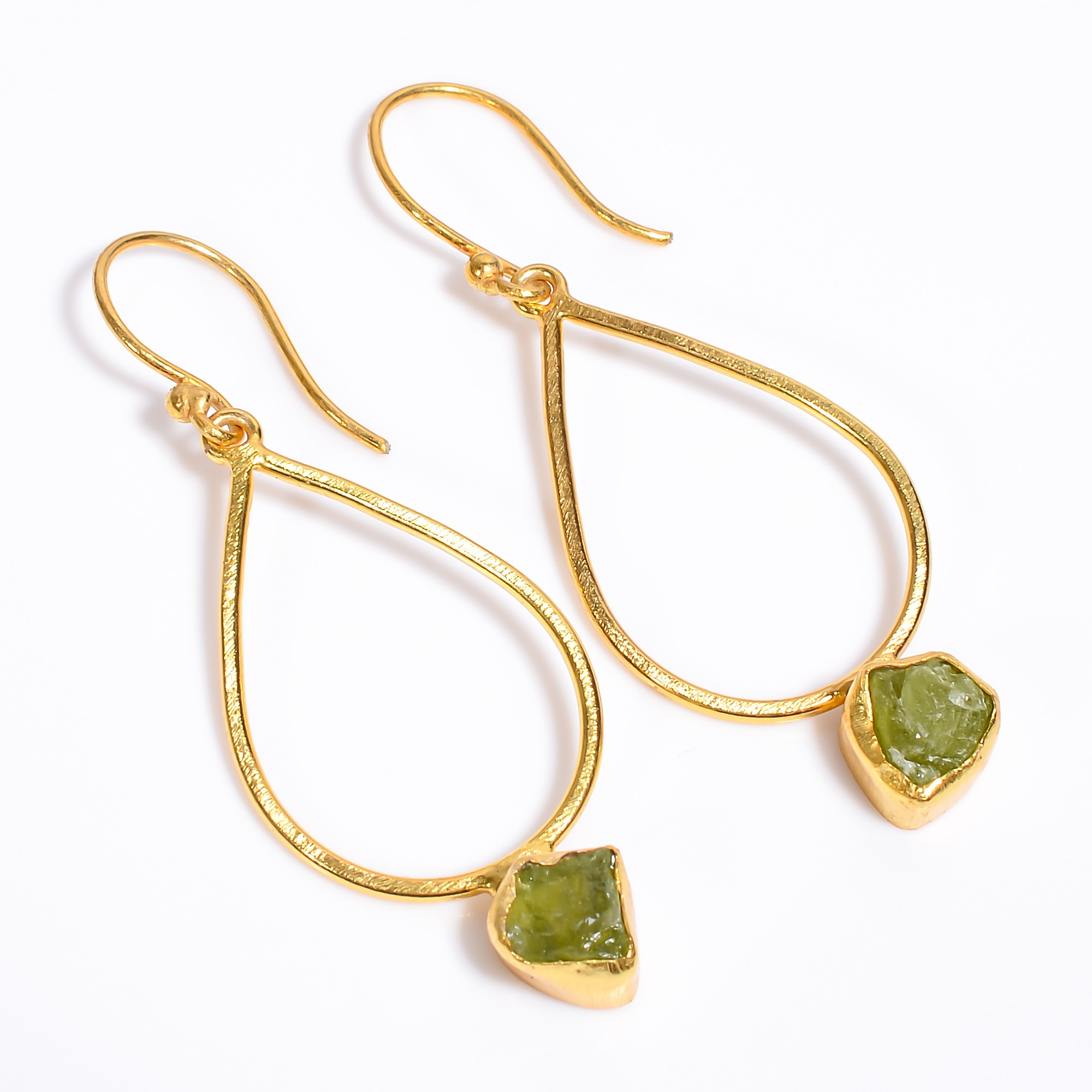 18K Gold Plated Earrings Natural Rough Peridot Gemstone Earrings