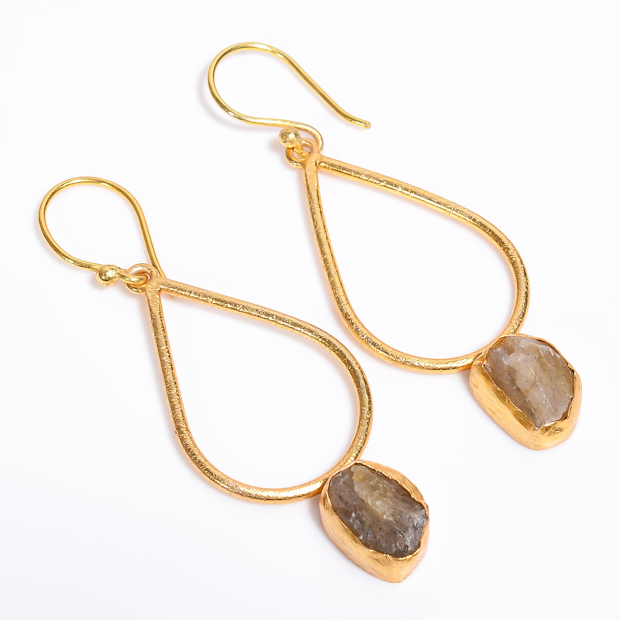 18K Gold Plated Earrings Natural Rough Labodorite Gemstone Earrings