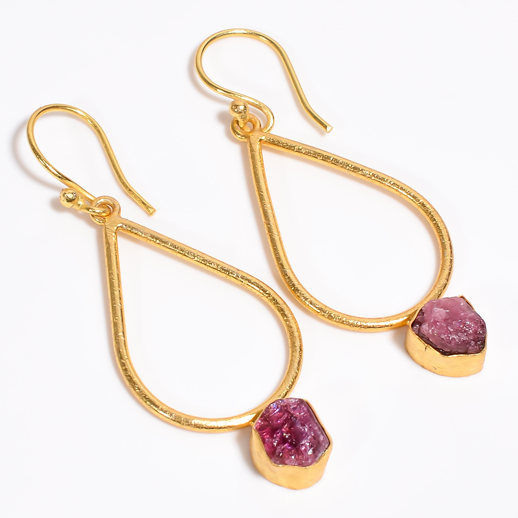 18K Gold Plated Earrings Natural Rough Ruby Gemstone Earrings