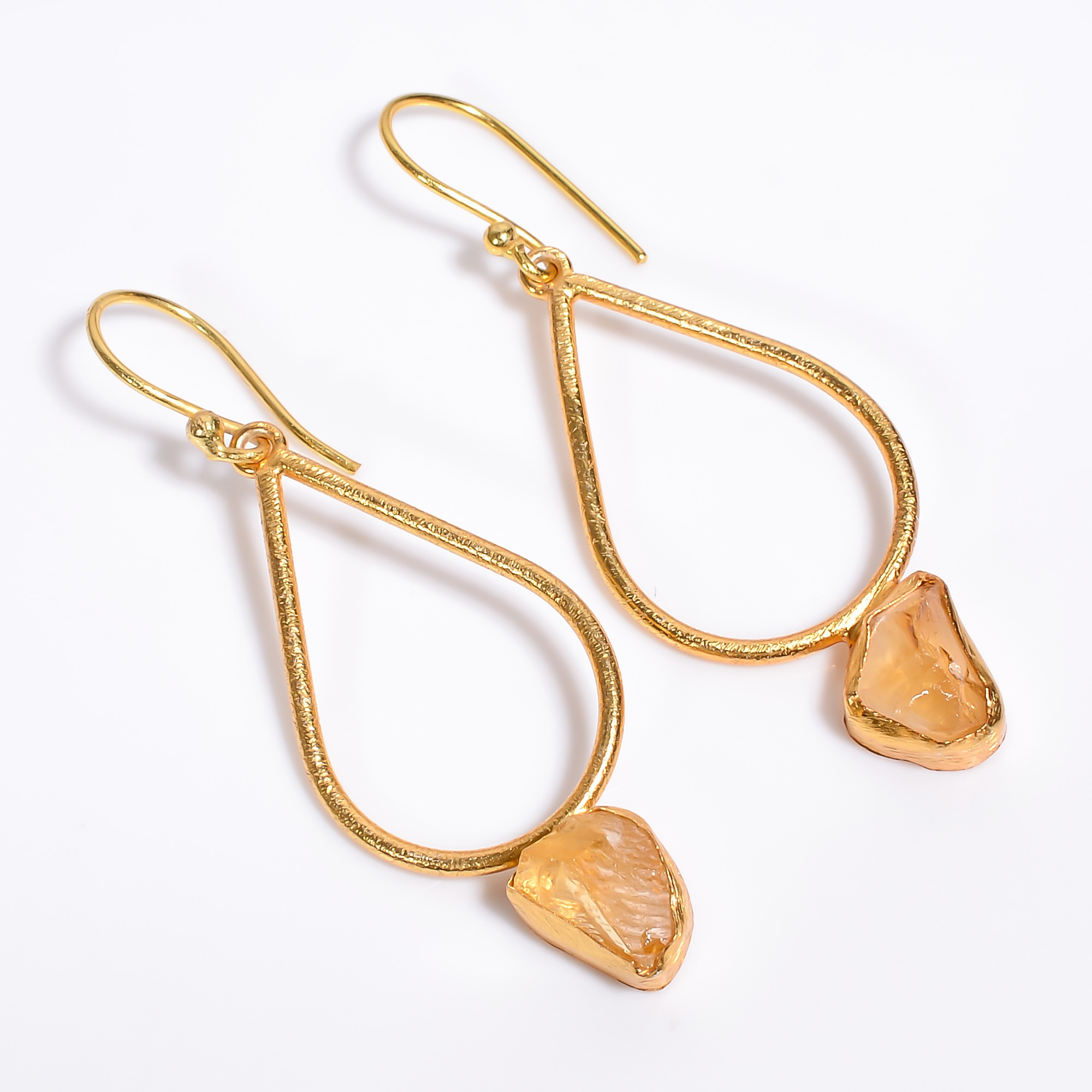 18K Gold Plated Earrings Natural Rough Citrine Gemstone Earrings