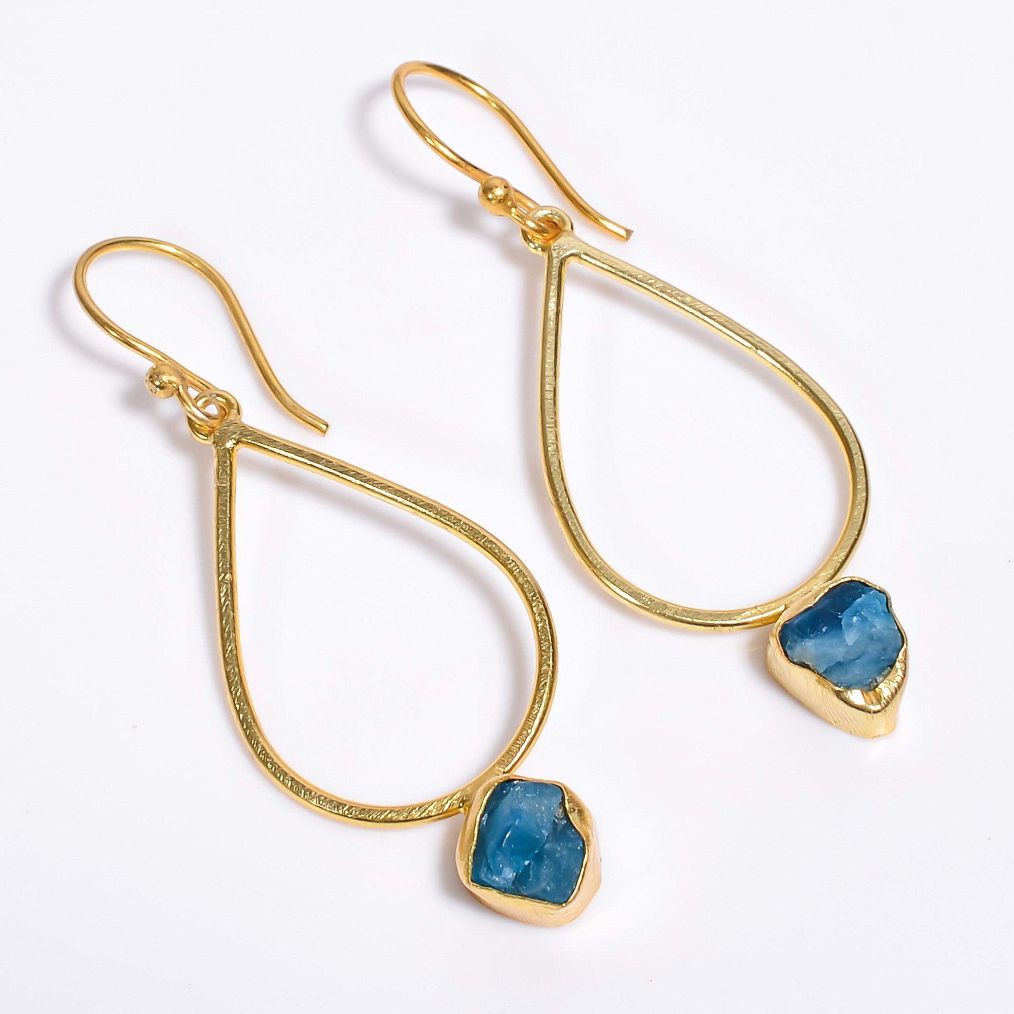18K Gold Plated Earrings Natural Rough Neon Apatite Gemstone Earrings
