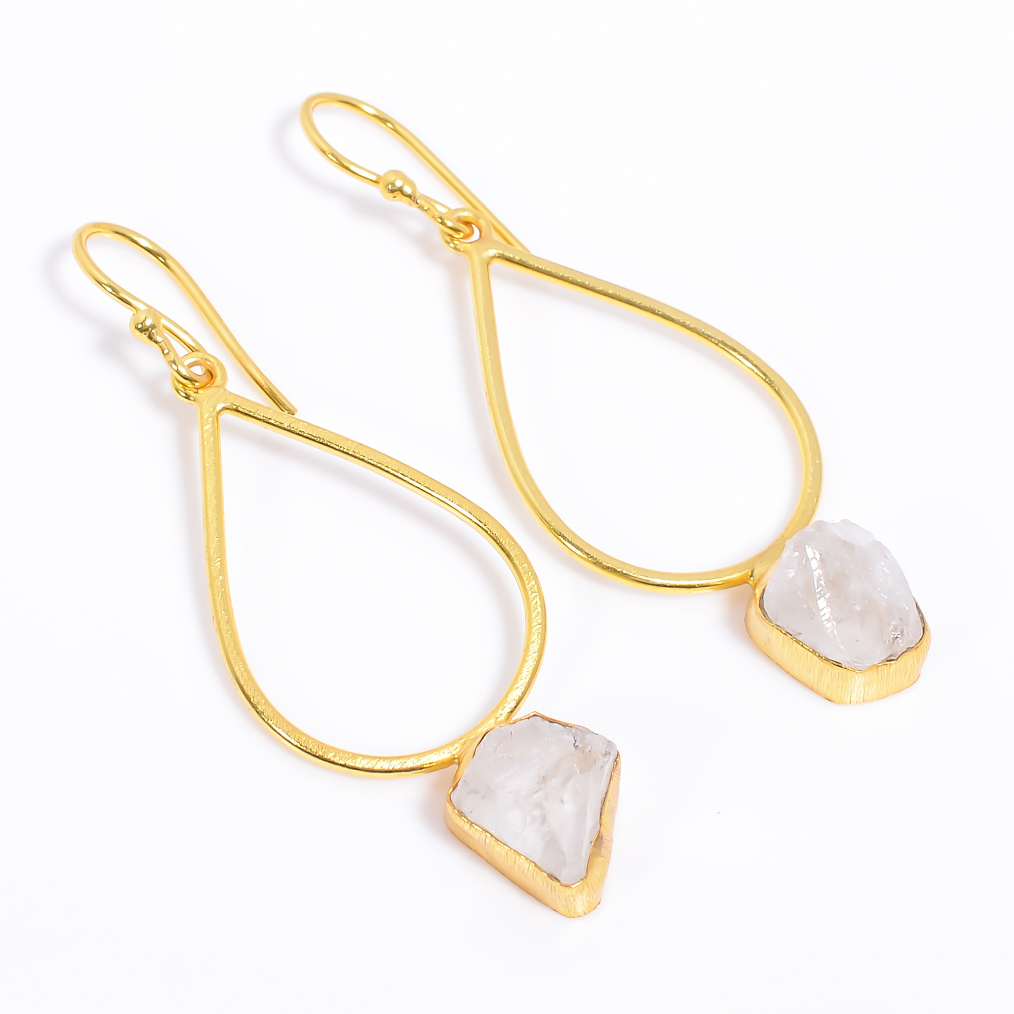 18K Gold Plated Earrings Natural Rough Crystal Gemstone Earrings