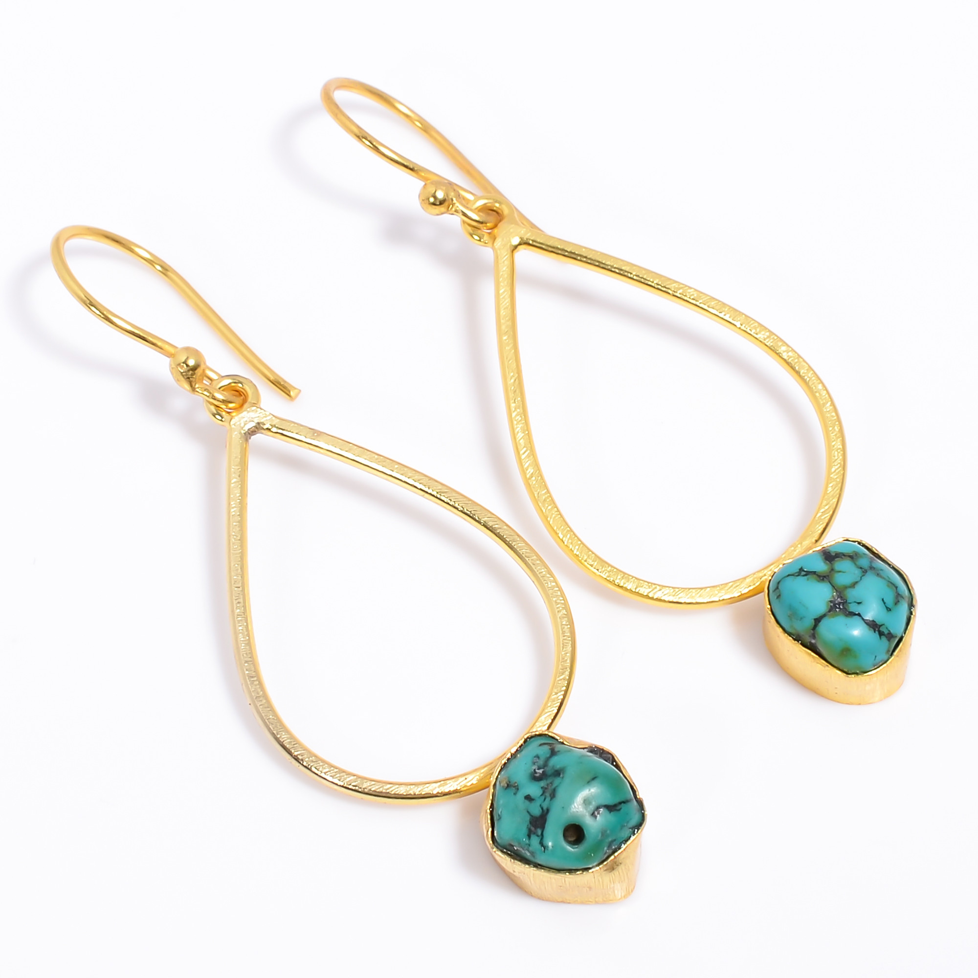 18K Gold Plated Earrings Natural Rough Turquoise Gemstone Earrings