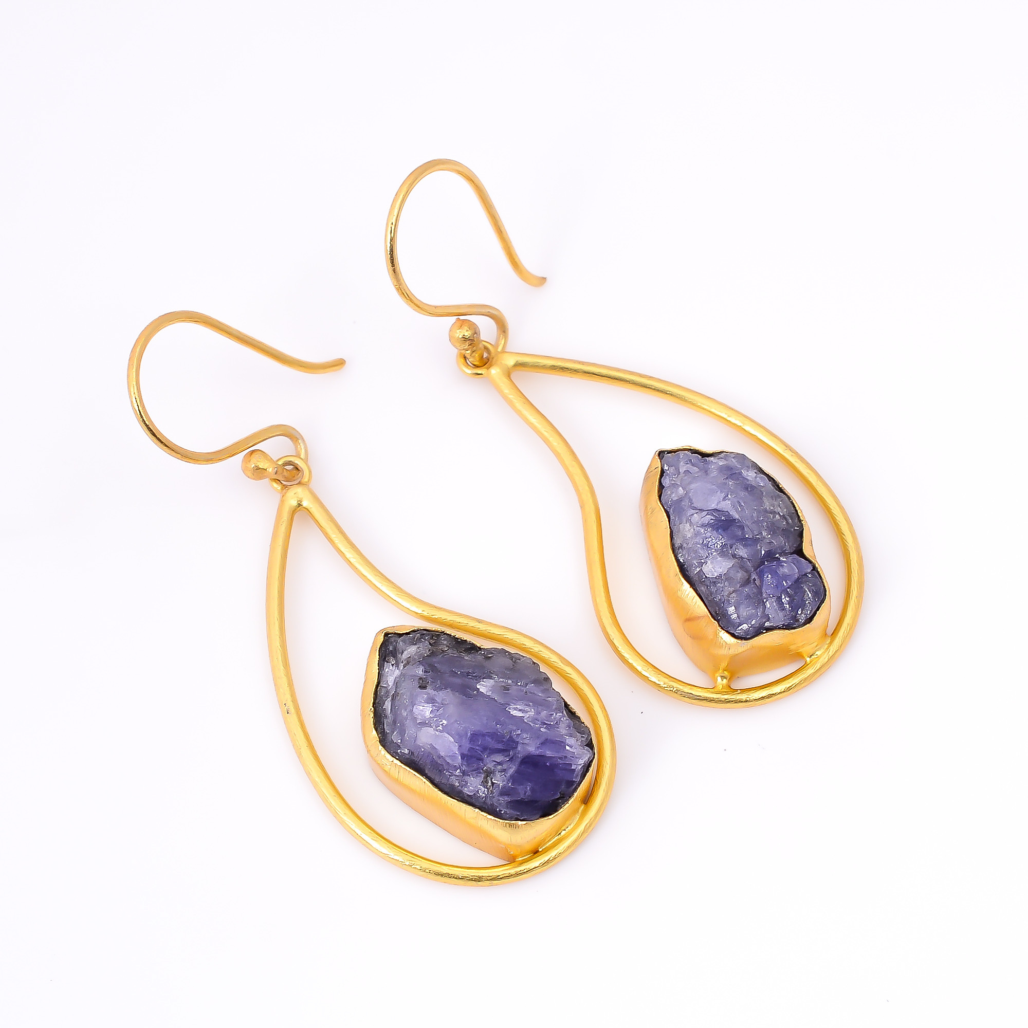 18K Gold Plated Earrings Natural Rough Tanzanite Gemstone Earrings