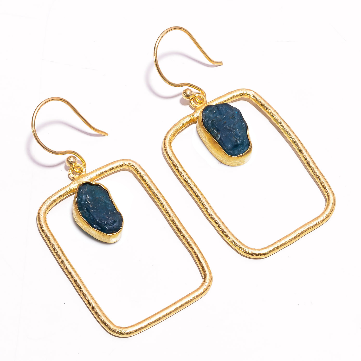 18K Gold Plated Earrings Natural Rough Neon Apatite Gemstone Earrings