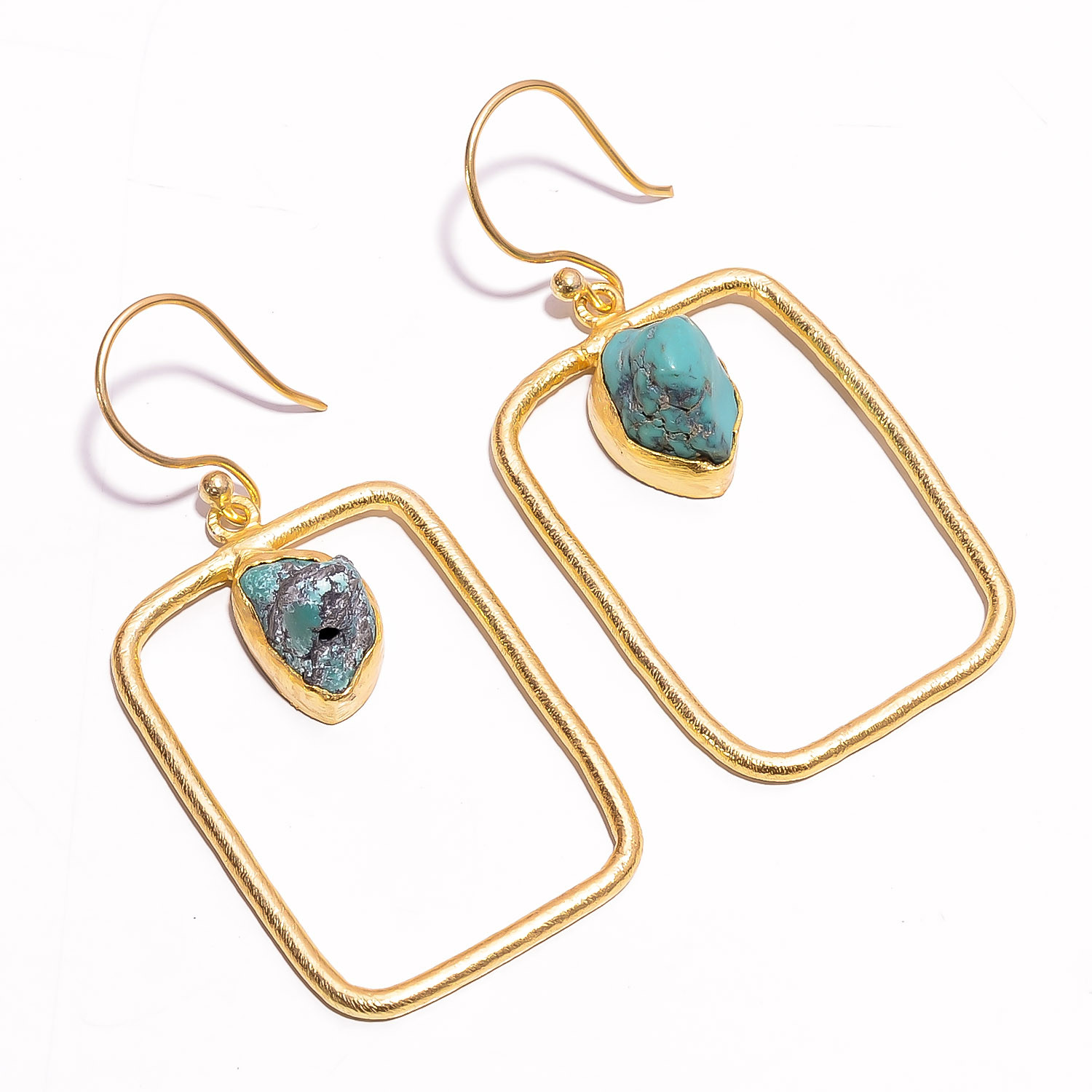 18K Gold Plated Earrings Natural Rough Turquoise Gemstone Earrings