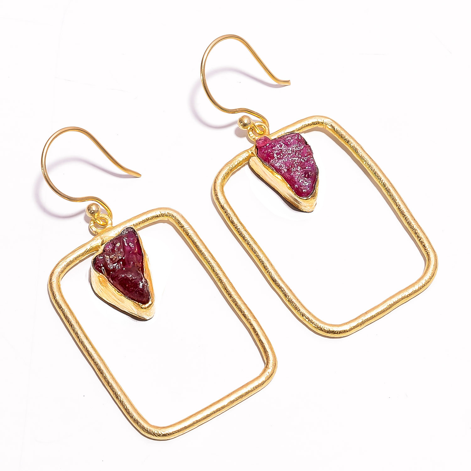 18K Gold Plated Earrings Natural Rough Ruby Gemstone Earrings