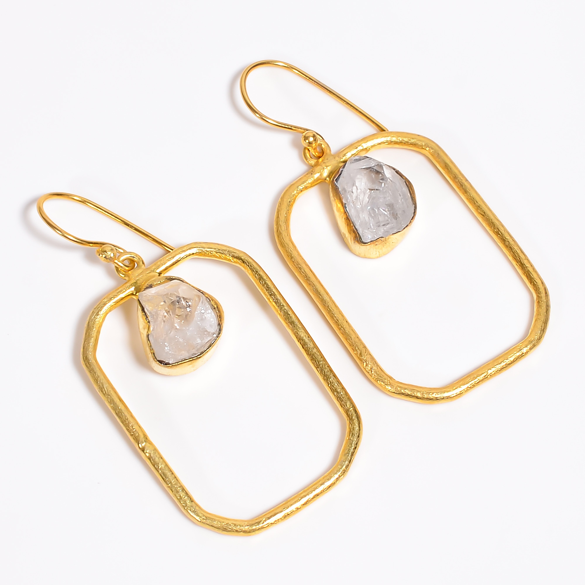 18K Gold Plated Earrings Natural Rough Crystal Gemstone Earrings