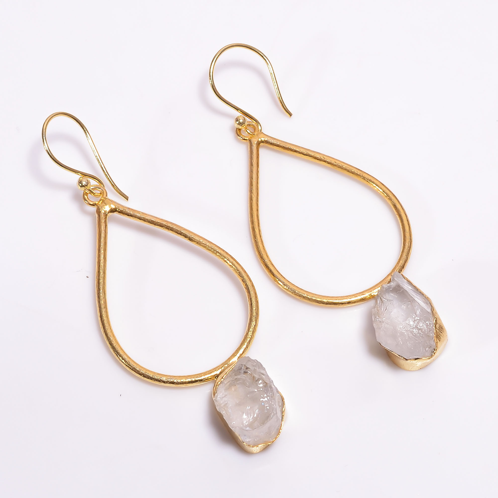 18K Gold Plated Earrings Natural Rough Crystal Gemstone Earrings