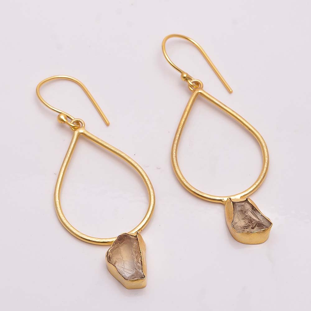 18K Gold Plated Earrings Natural Rough Citrine Gemstone Earrings