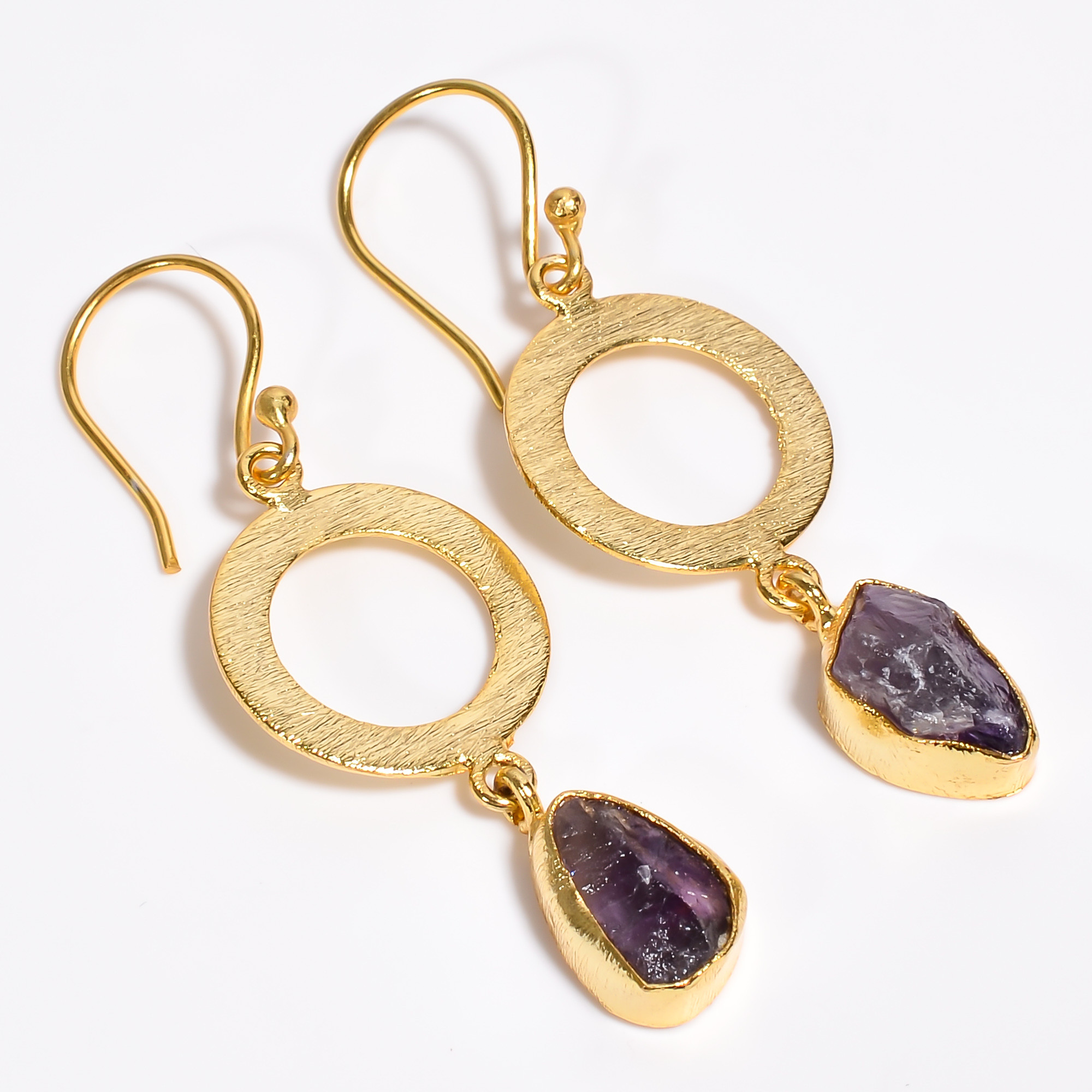 18K Gold Plated Earrings Natural Rough Amethyst Gemstone Earrings
