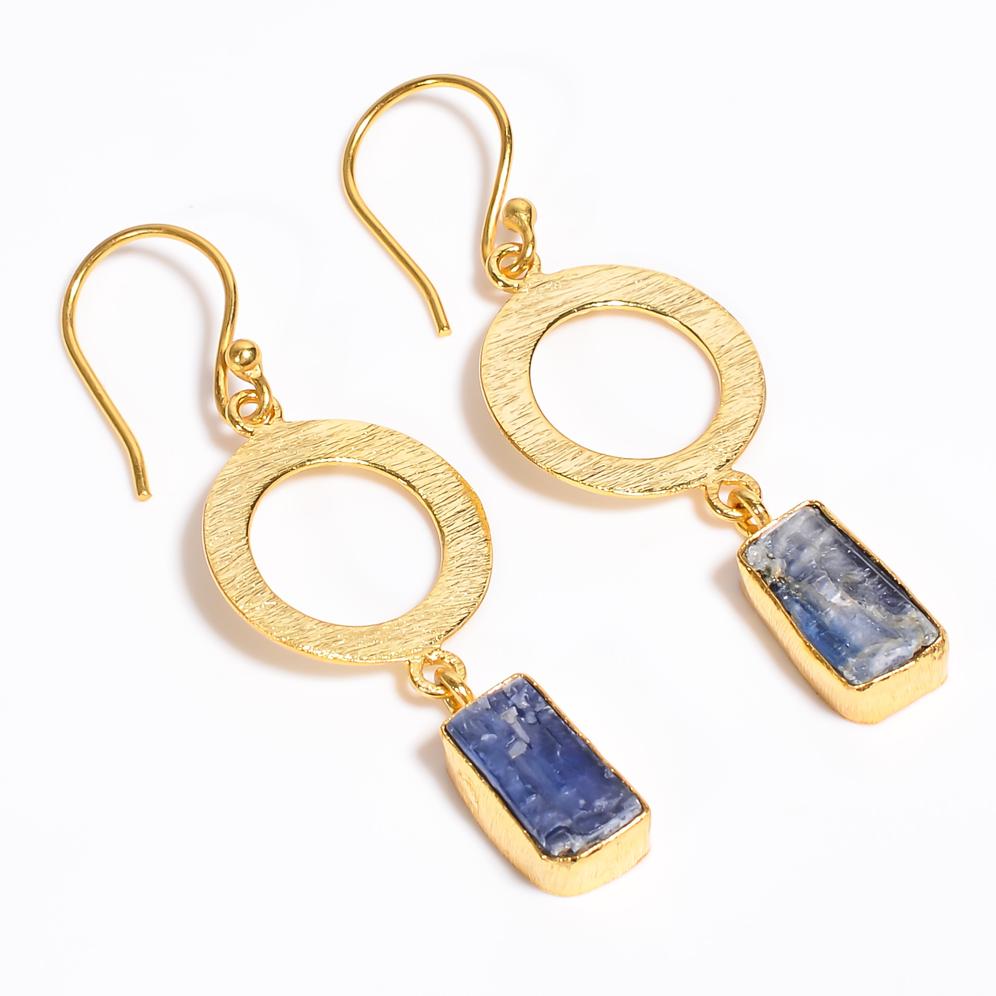 18K Gold Plated Earrings Natural Rough Blue kyanite Gemstone Earrings