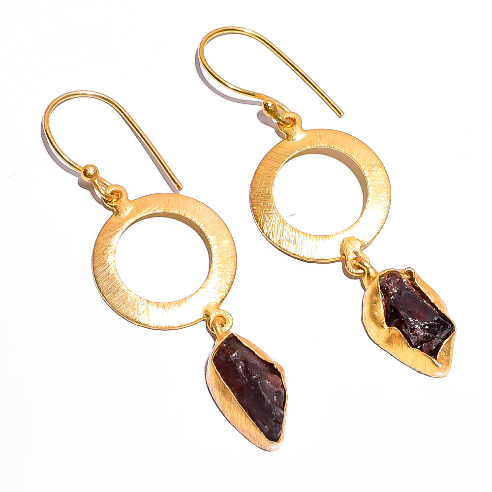 18K Gold Plated Earrings Natural Rough Garnet Gemstone Earrings