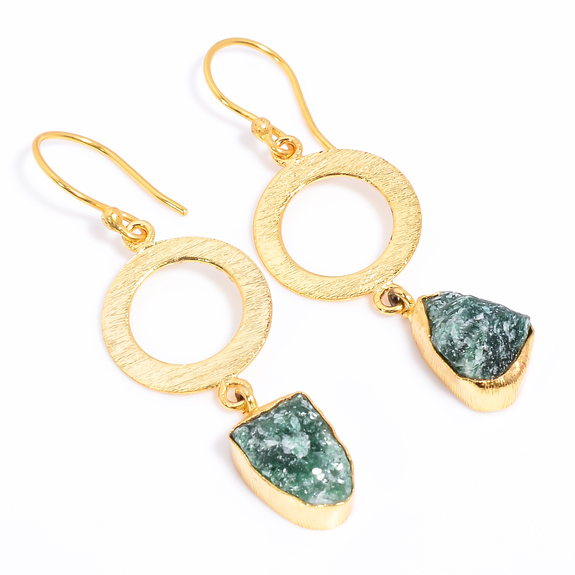 18K Gold Plated Earrings Natural Rough Green Aventurine Gemstone Earrings