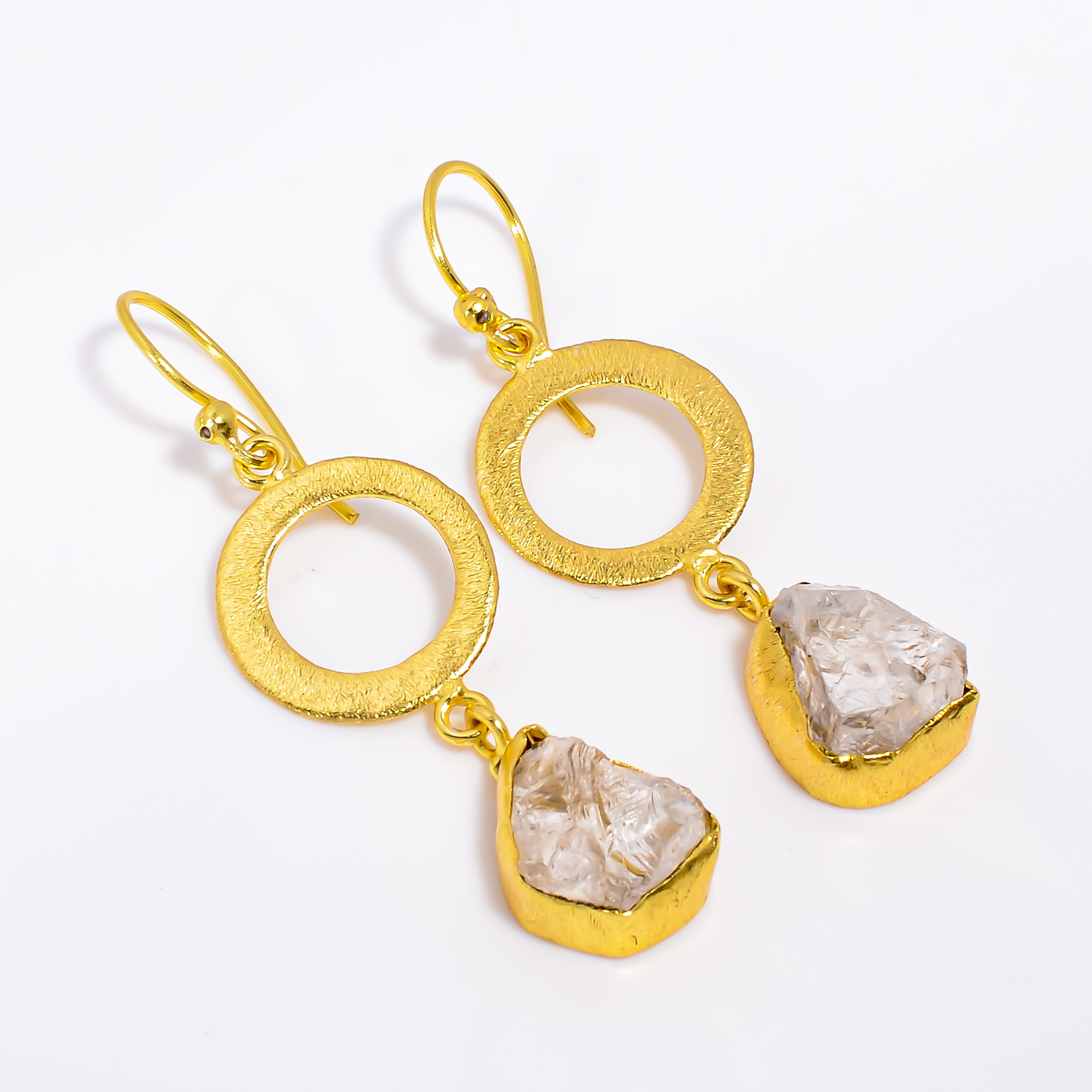 18K Gold Plated Earrings Natural Rough Crystal Gemstone Earrings