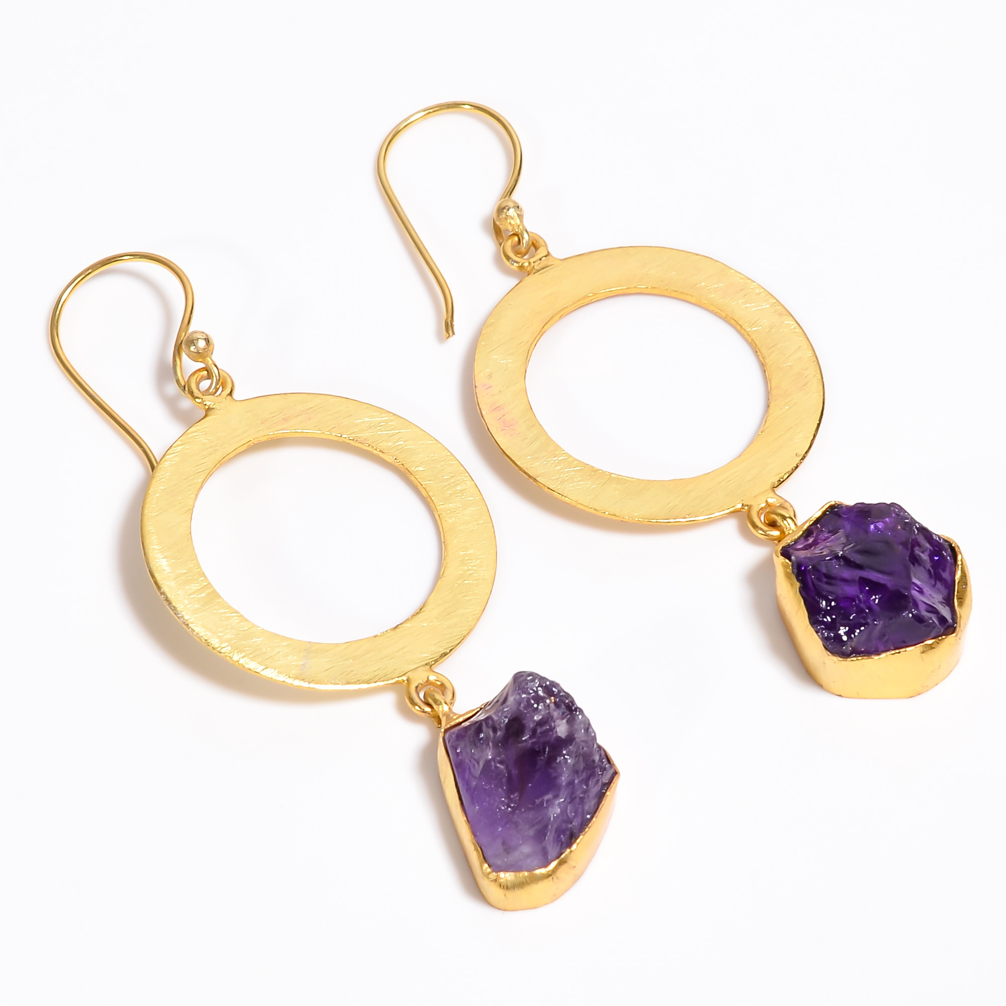 18K Gold Plated Earrings Natural Rough Amethyst Gemstone Earrings