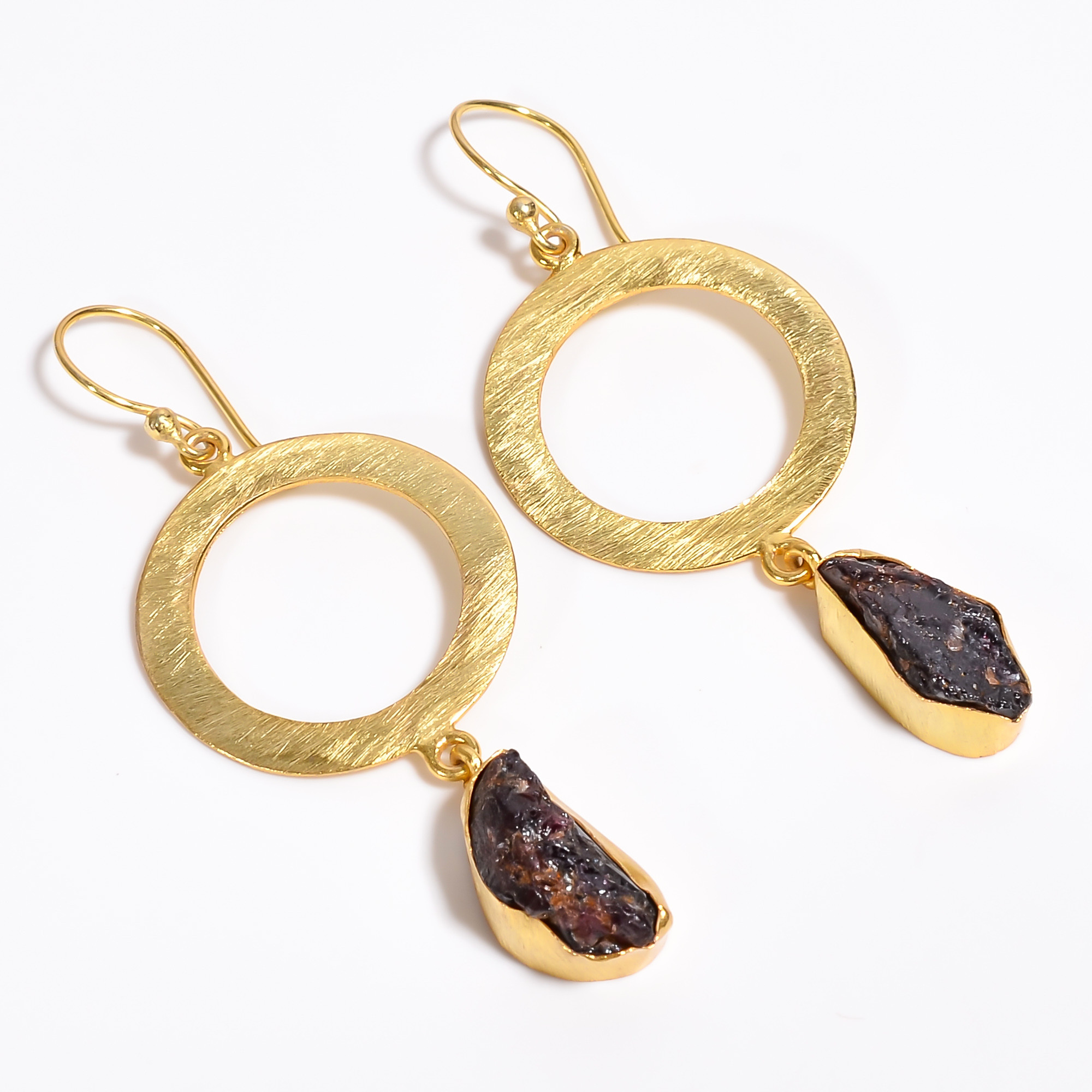 18K Gold Plated Earrings Natural Rough Garnet Gemstone Earrings