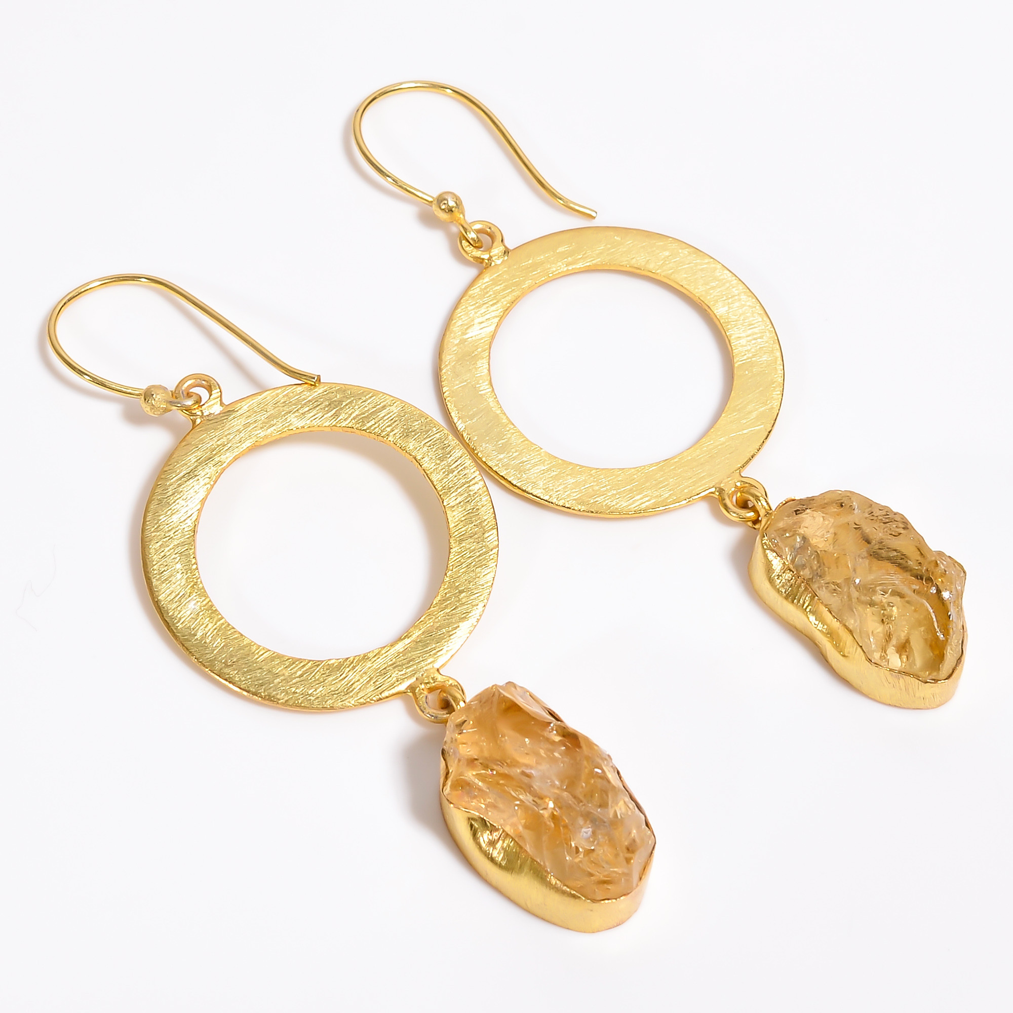18K Gold Plated Earrings Natural Rough Citrine Gemstone Earrings