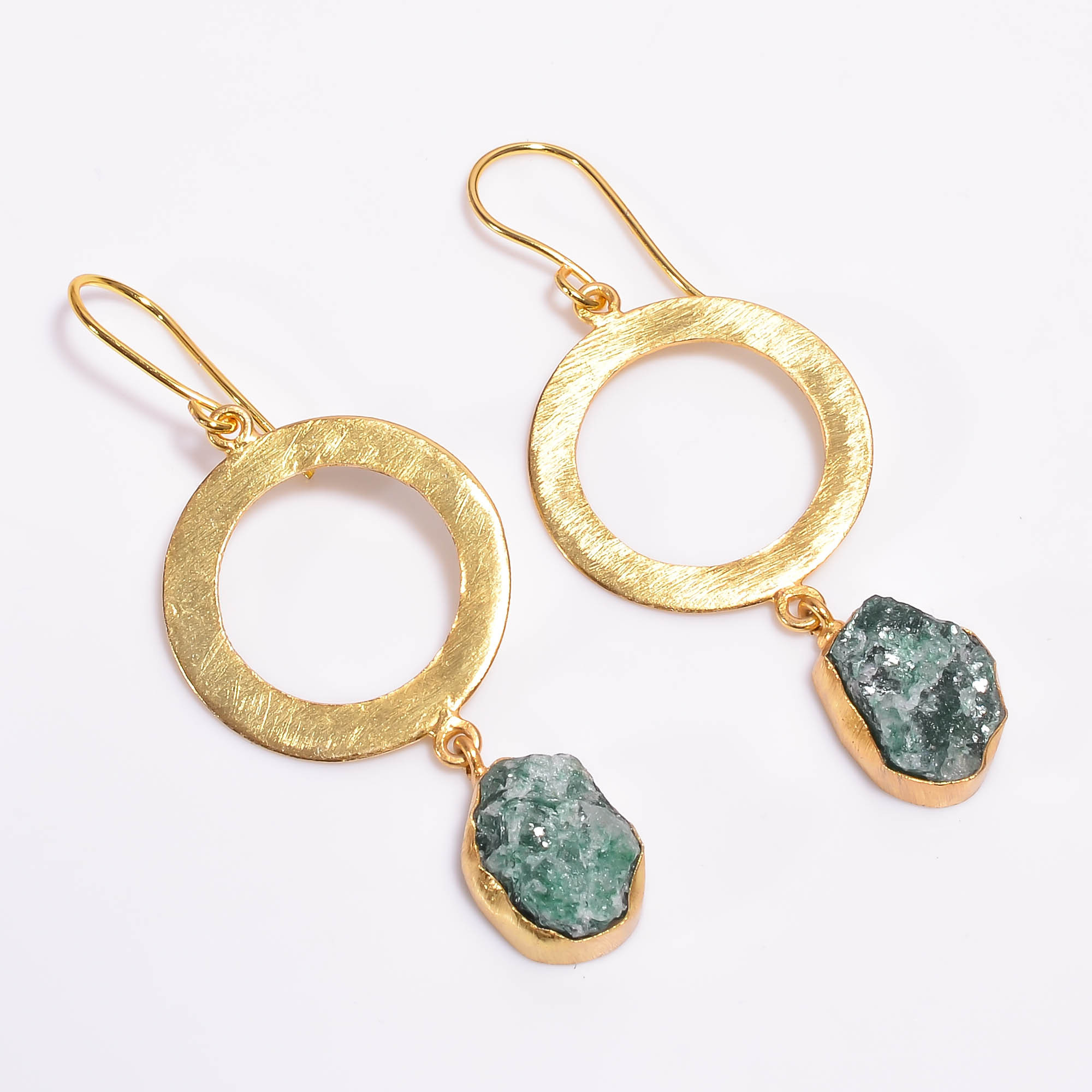 18K Gold Plated Earrings Natural Rough Green Aventurine Gemstone Earrings