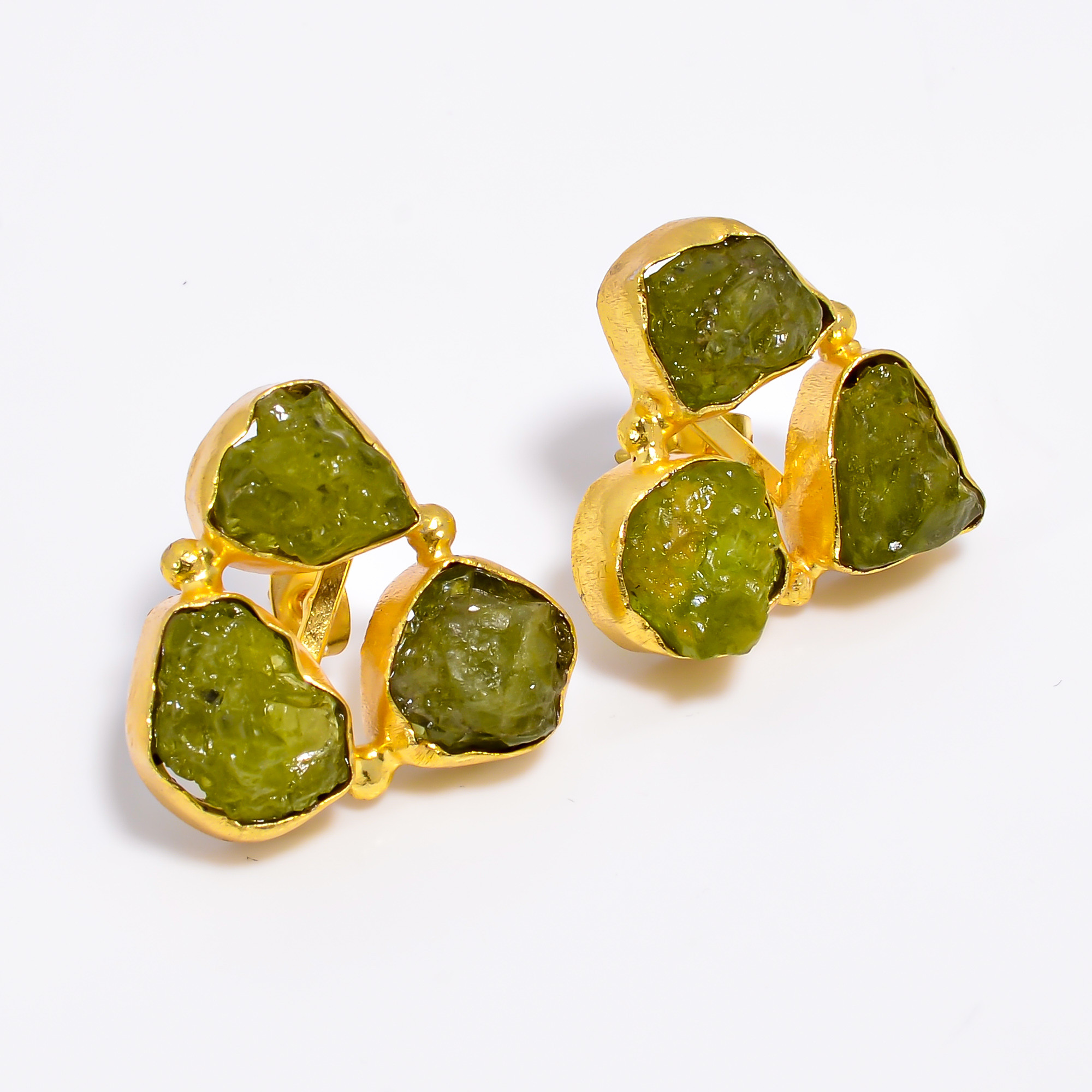18K Gold Plated Earrings Natural Rough Peridot Gemstone Stud Earrings