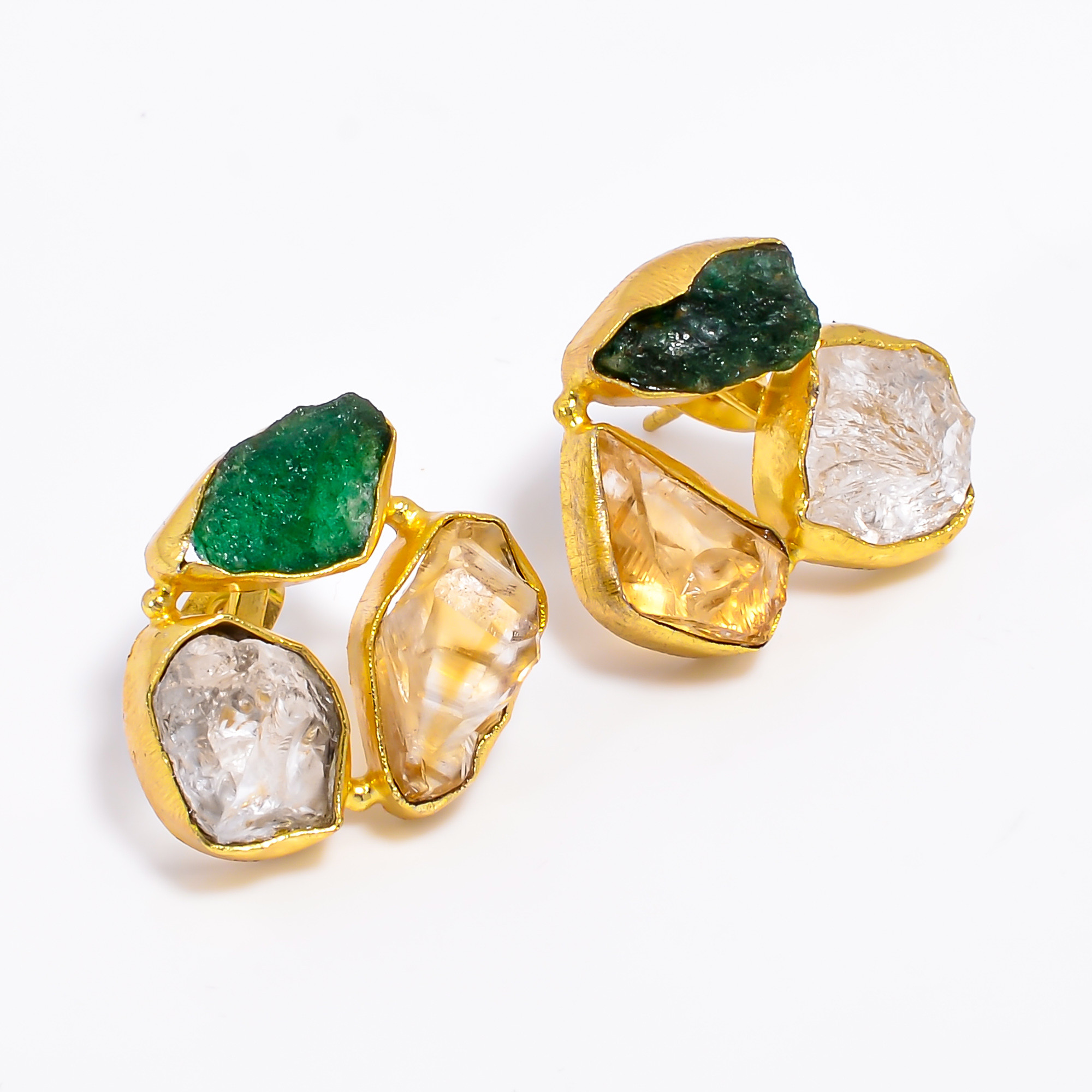 18K Gold Plated Earrings Natural Rough Crystal Citrine Gemstone Stud Earrings