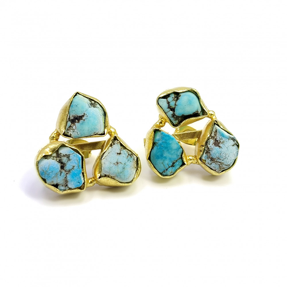 Image of 18K Gold Plated Earrings Raw Turquoise Gemstone Stud Earrings