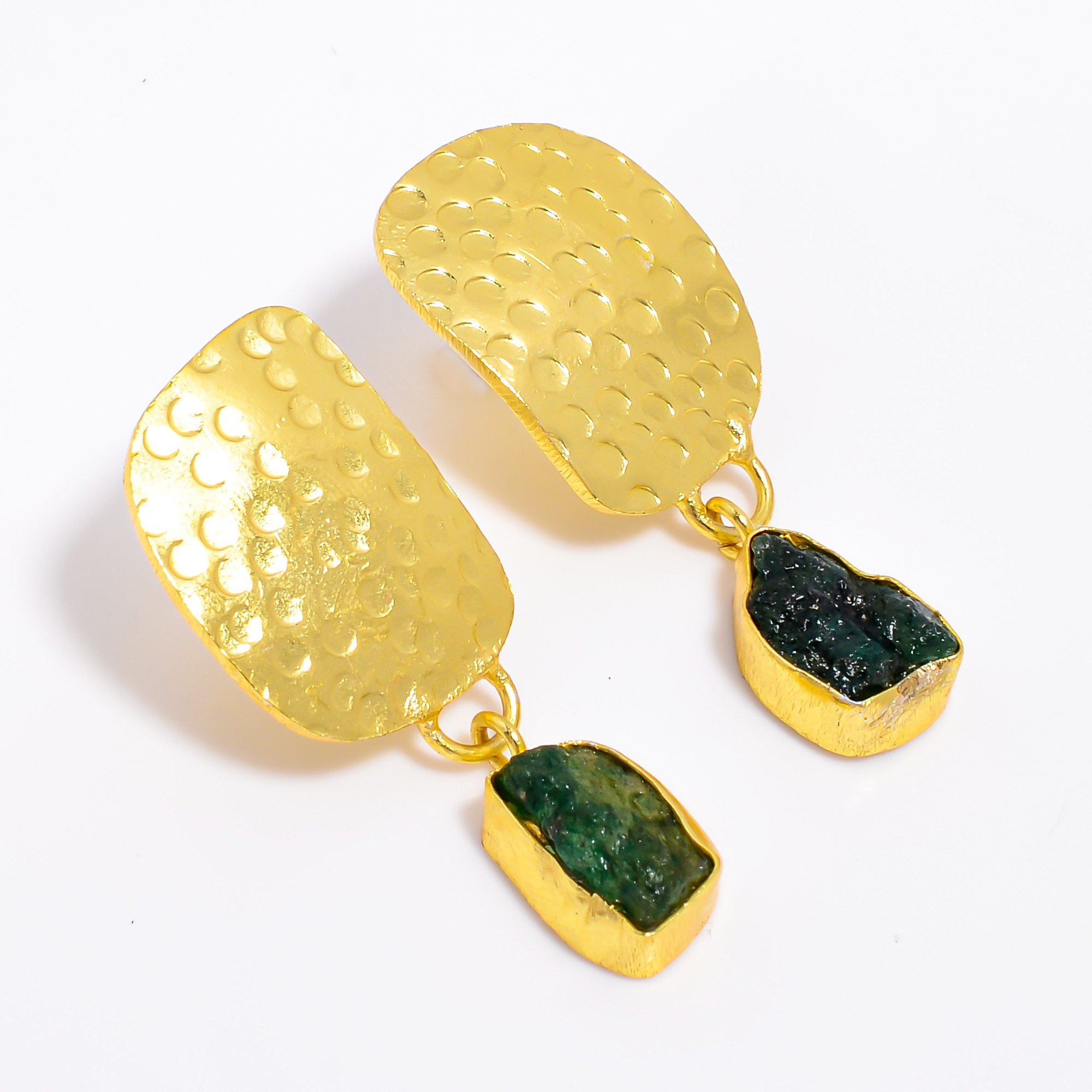 18K Gold Plated Earrings Natural Rough Green Aventurine Gemstone Earrings