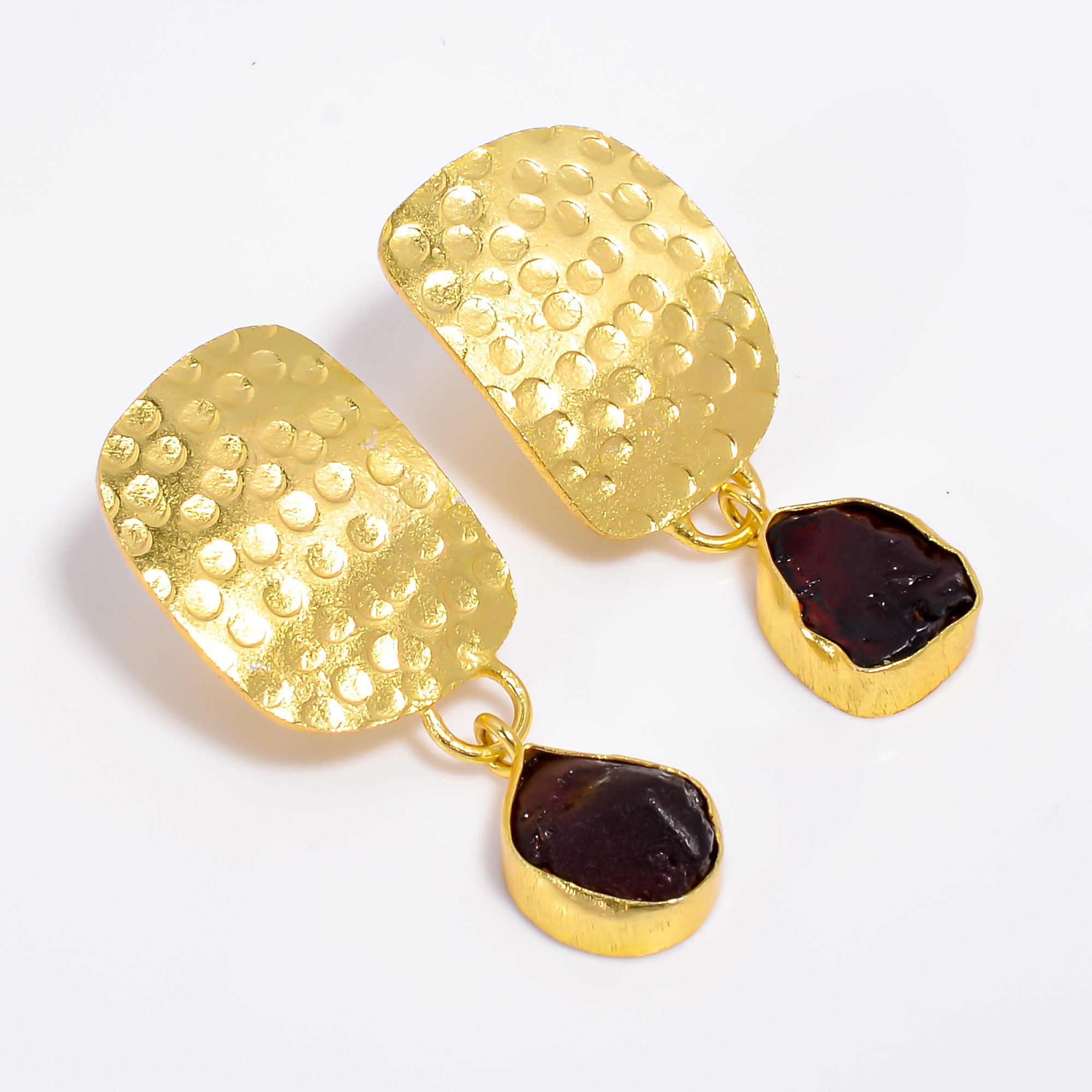 18K Gold Plated Earrings Natural Rough Garnet Gemstone Earrings
