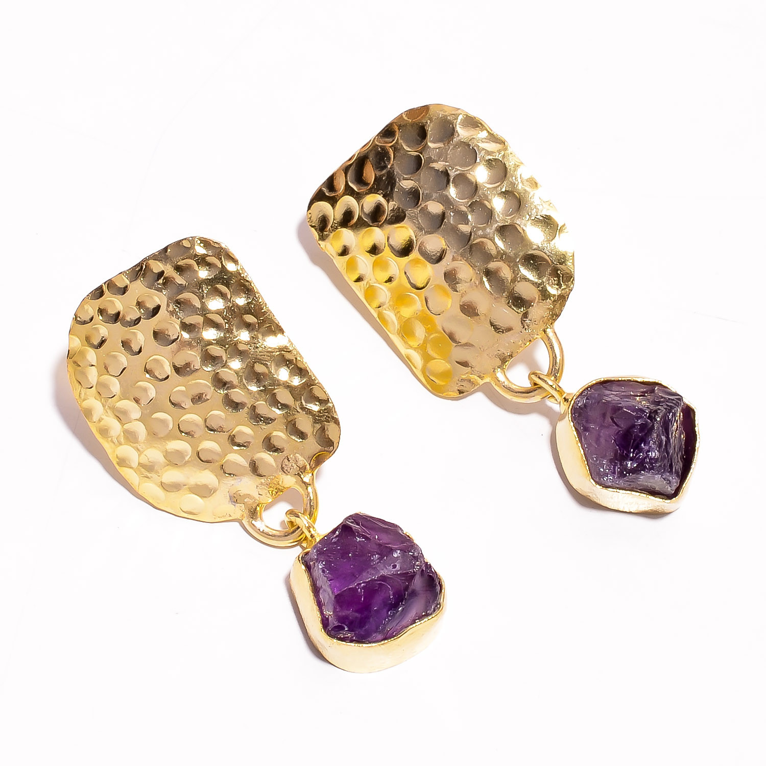 18K Gold Plated Earrings Natural Rough Amethyst Gemstone Earrings