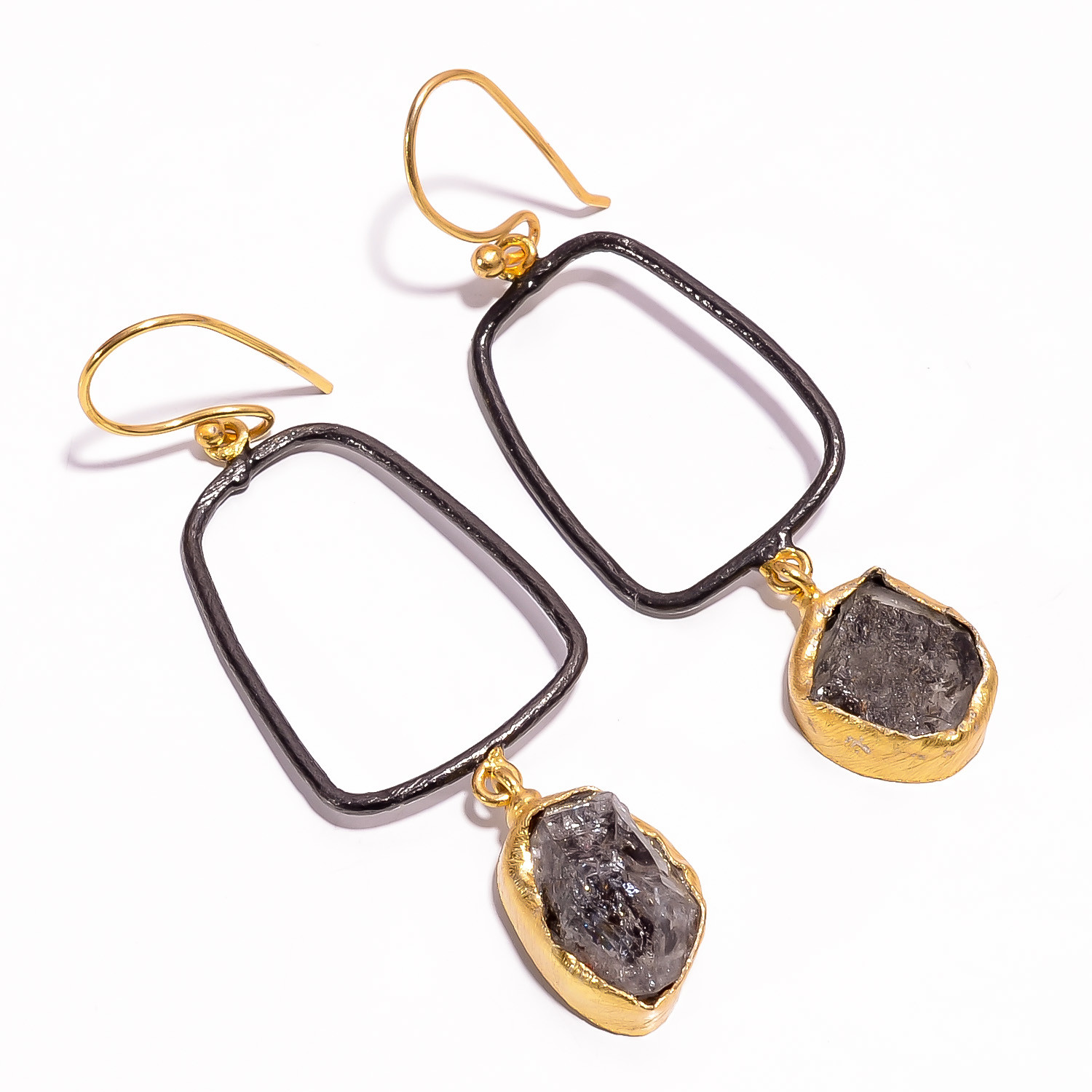 18K Gold Plated Earrings Natural Rough Herkimer Diamond Dangle Earrings