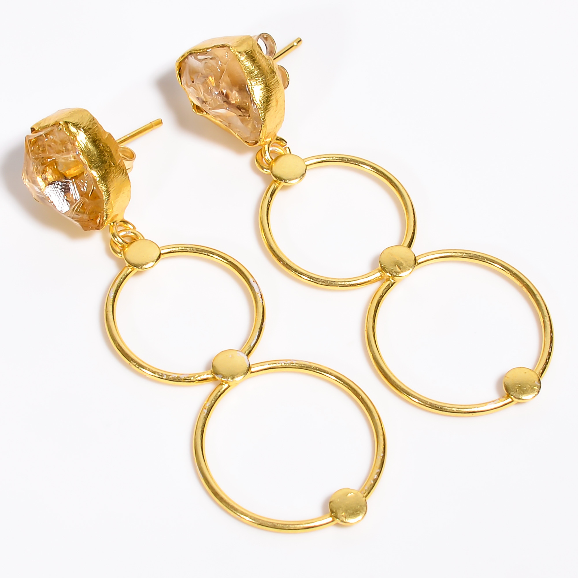 18K Gold Plated Earrings Natural Rough Citrine Gemstone Earrings