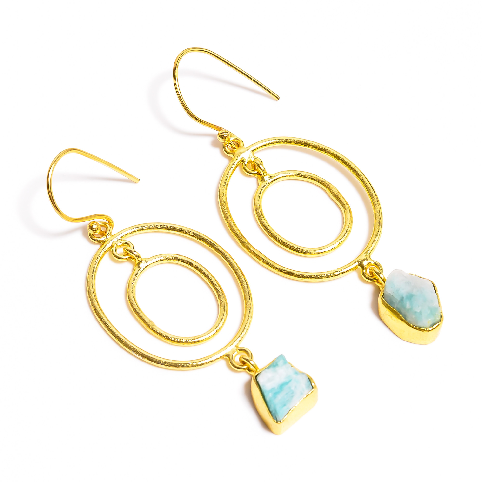 18K Gold Plated Earrings Natural Rough Amazonite Gemstone Earrings