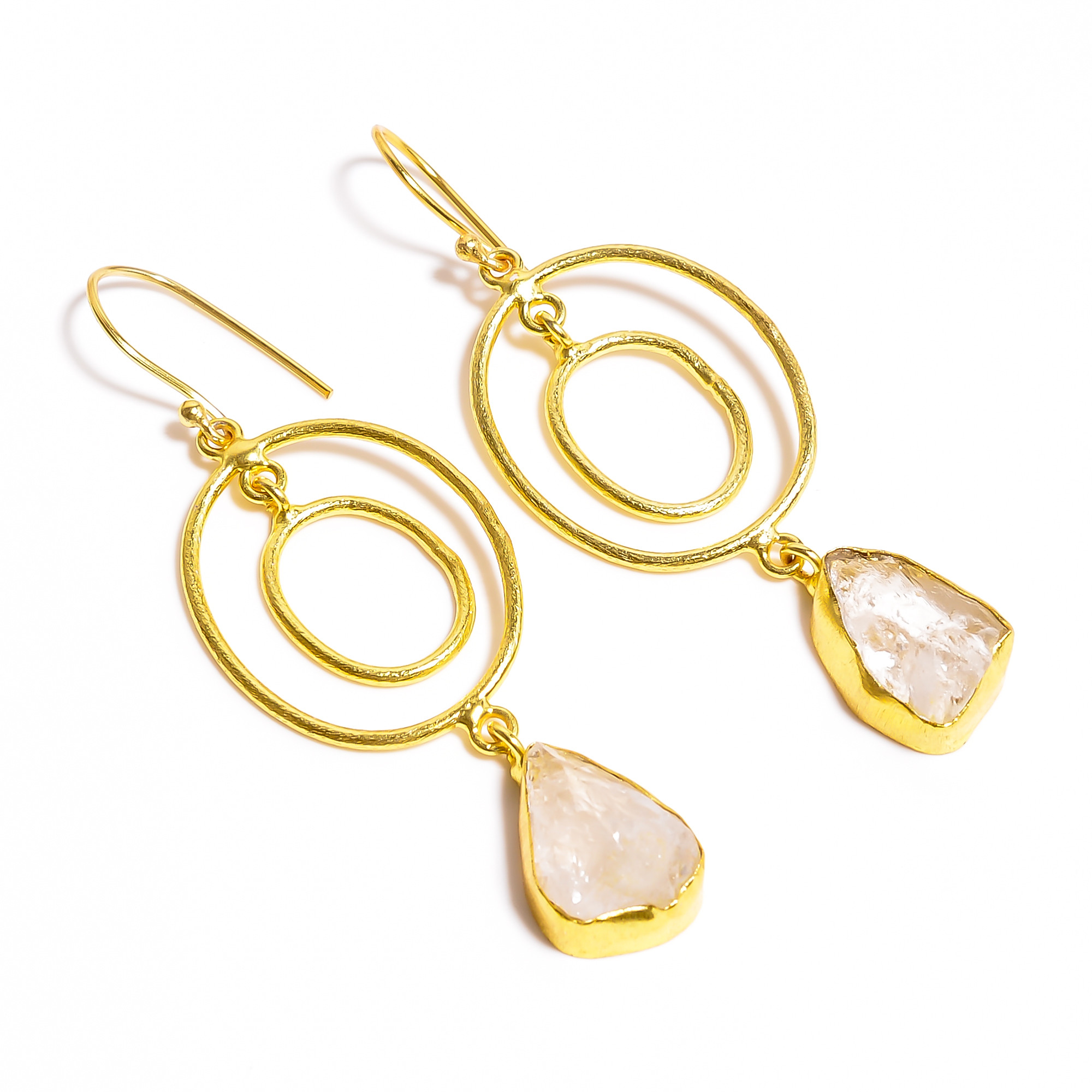 18K Gold Plated Earrings Natural Rough Crystal Gemstone Earrings