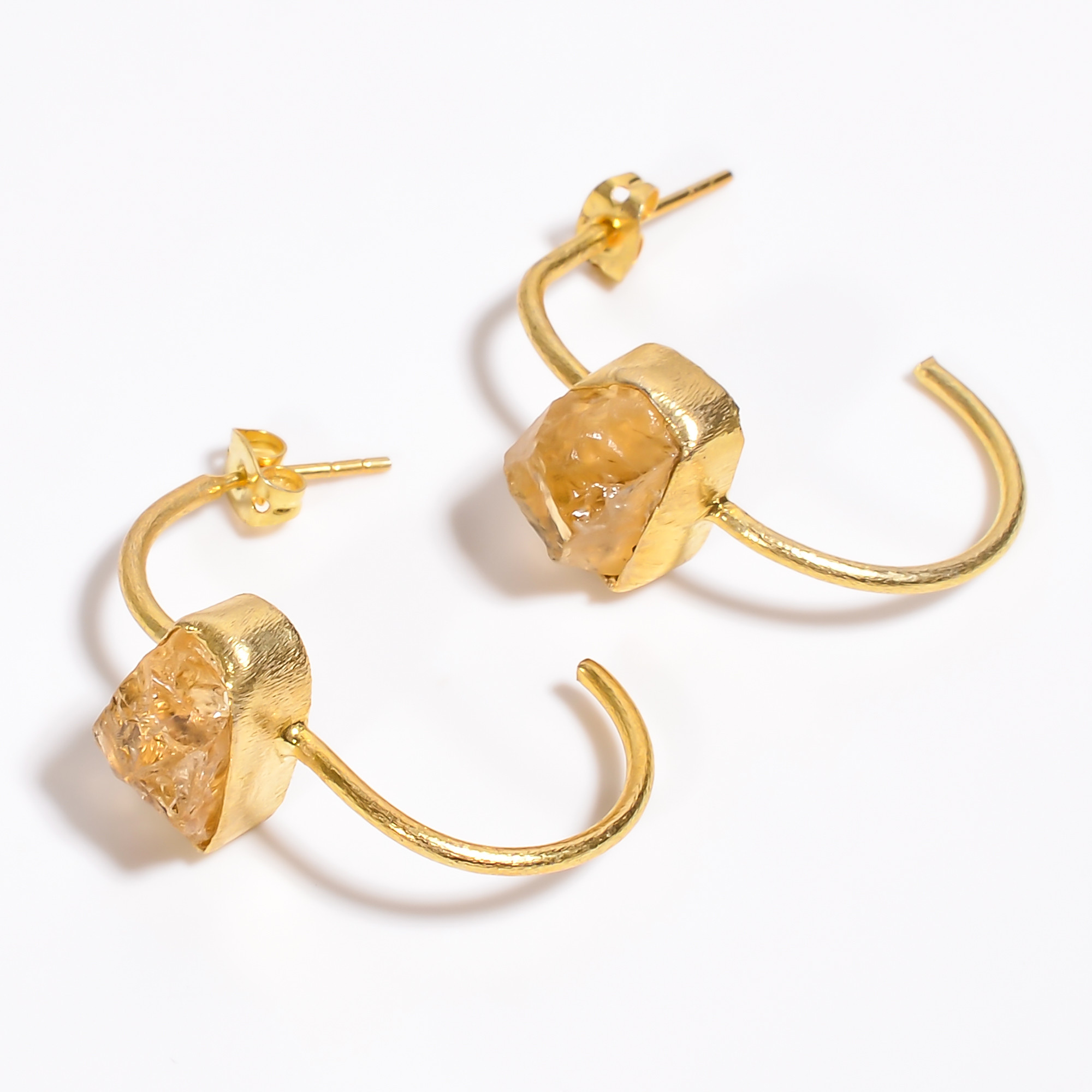 18K Gold Plated Earrings Natural Rough Citrine Gemstone Earrings
