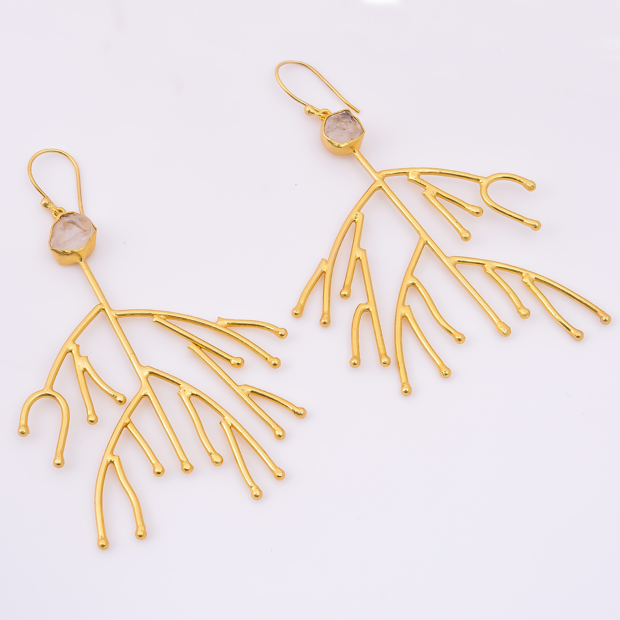 18K Gold Plated Earrings Natural Rough Rose Quartz Gemstone Earrings