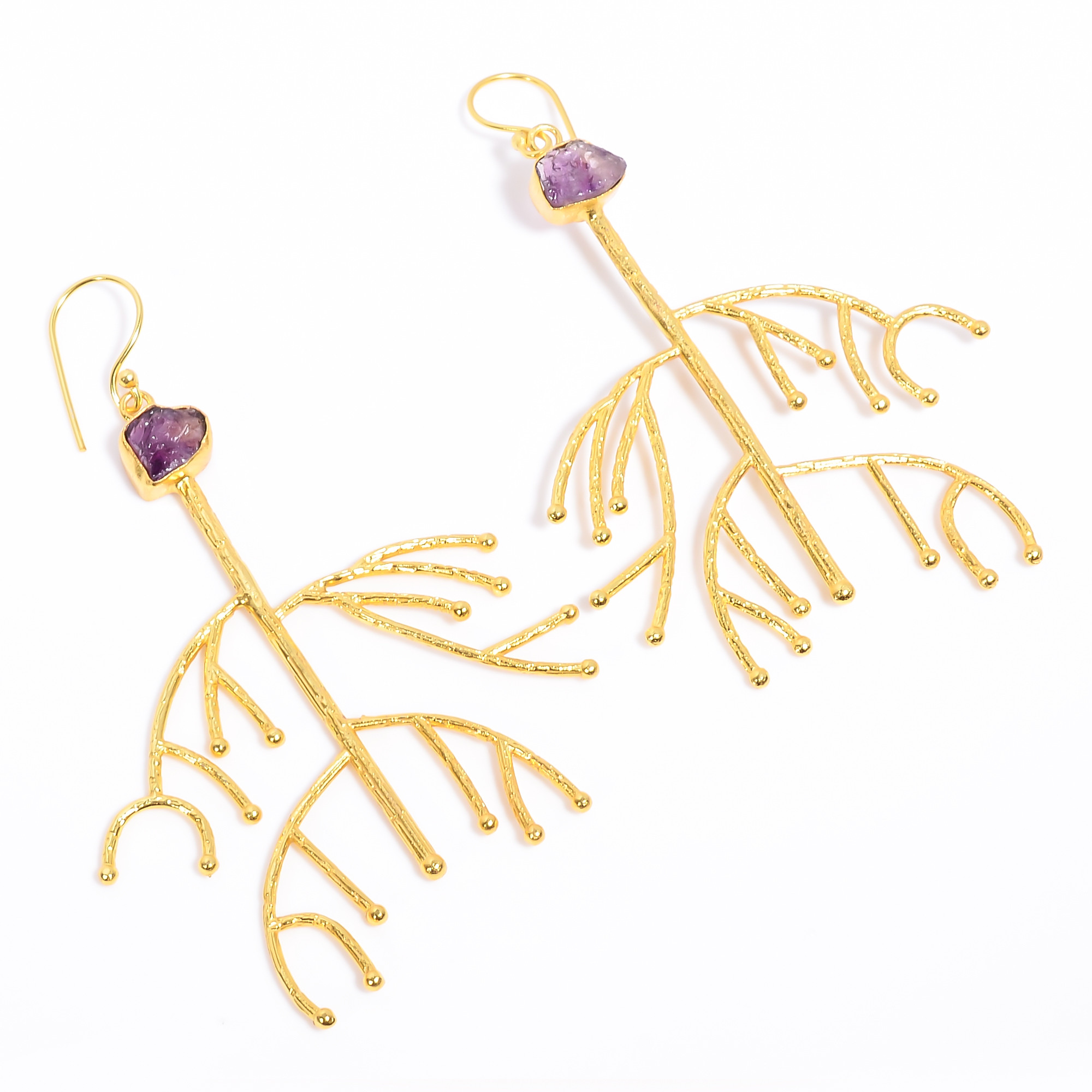 18K Gold Plated Earrings Natural Rough Amethyst Gemstone Earrings