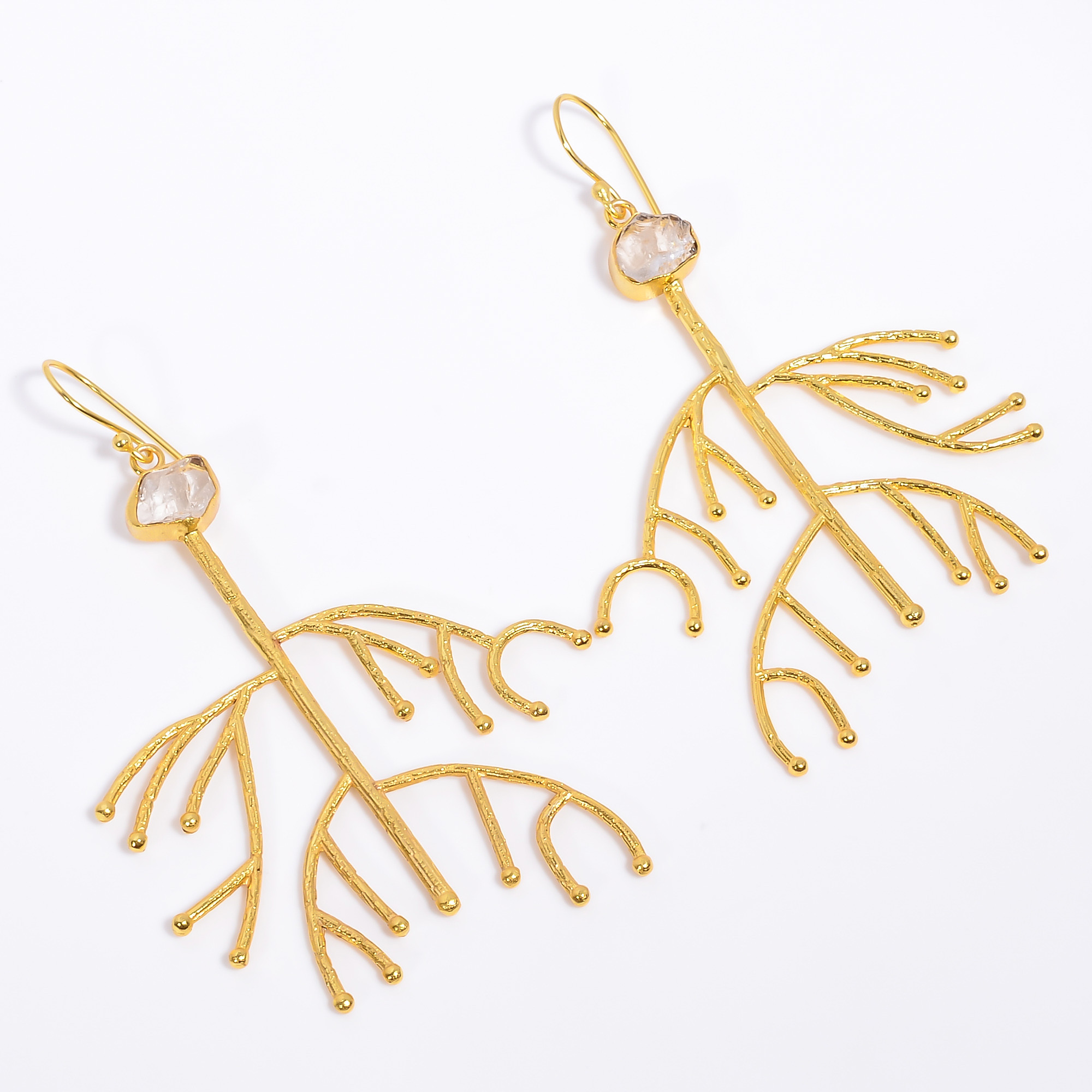 18K Gold Plated Earrings Natural Rough Crystal Gemstone Earrings