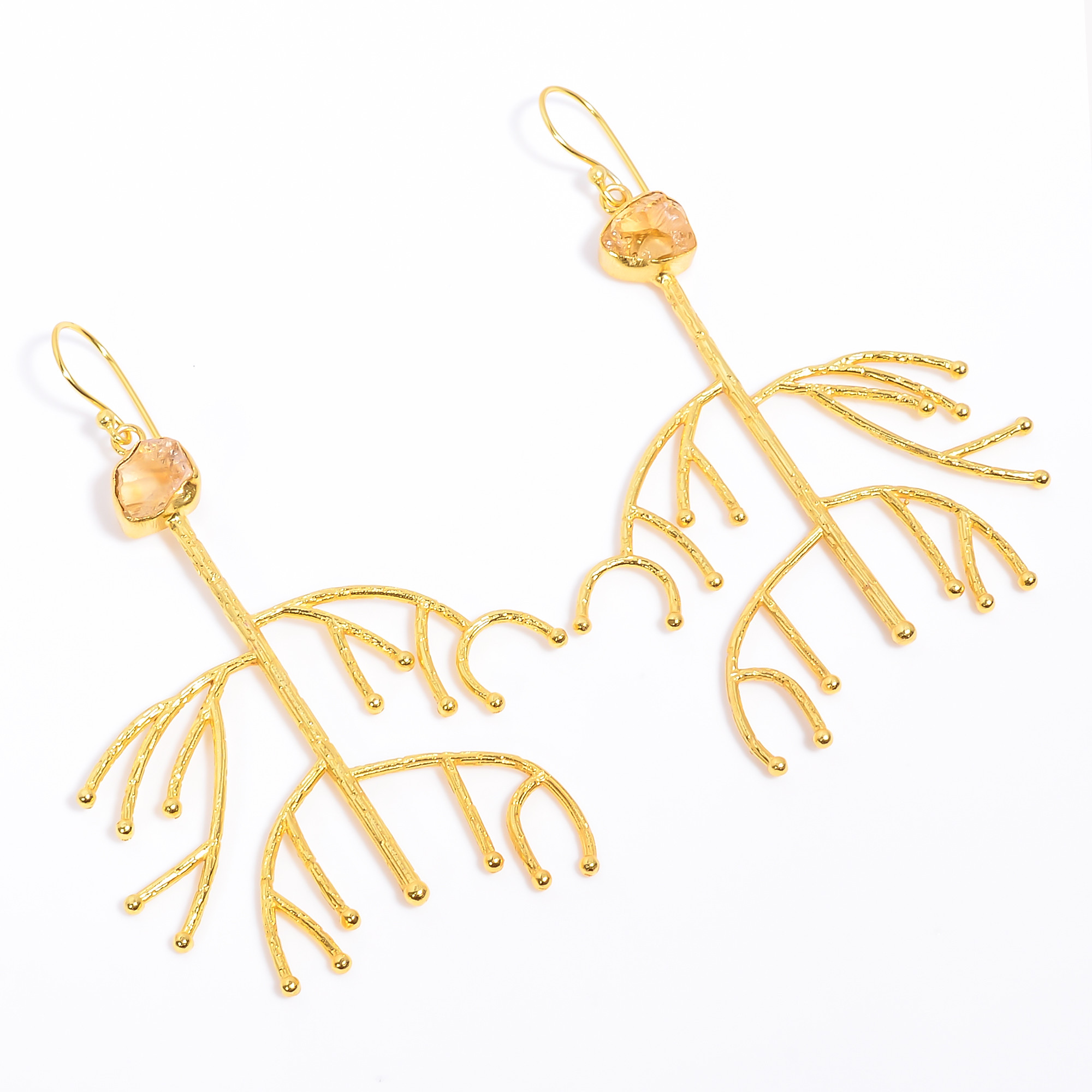 18K Gold Plated Earrings Natural Rough Citrine Gemstone Earrings