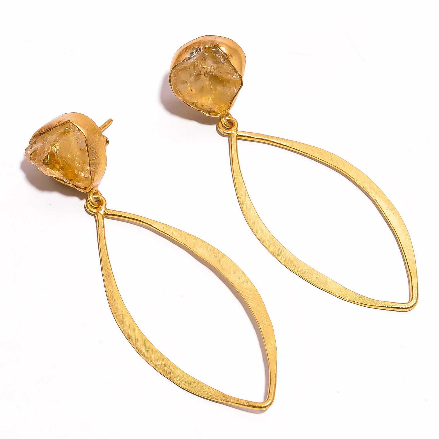 18K Gold Plated Earrings Natural Rough Citrine Gemstone Earrings