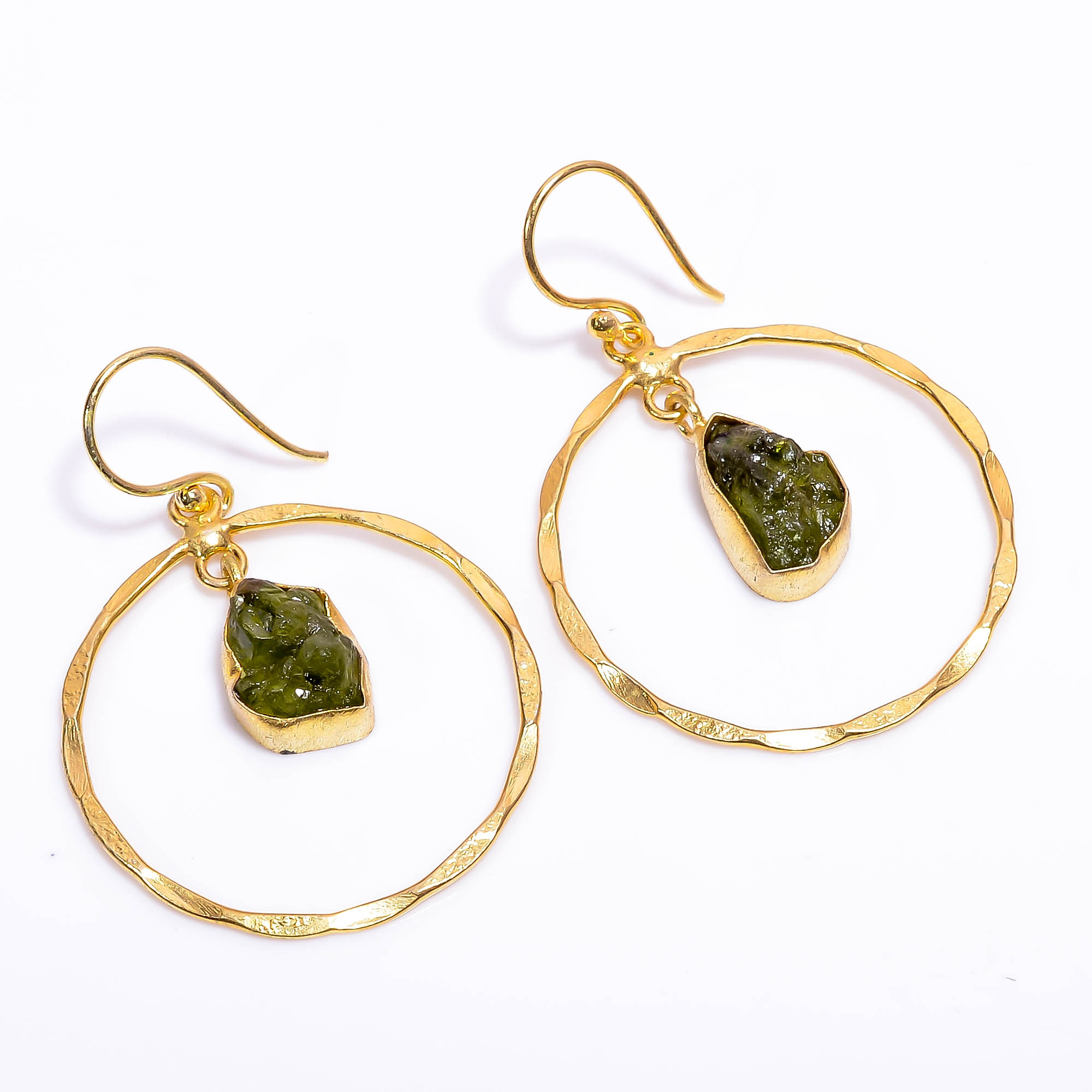 18K Gold Plated Brass Earrings Natural Rough Peridot Gemstone Earrings