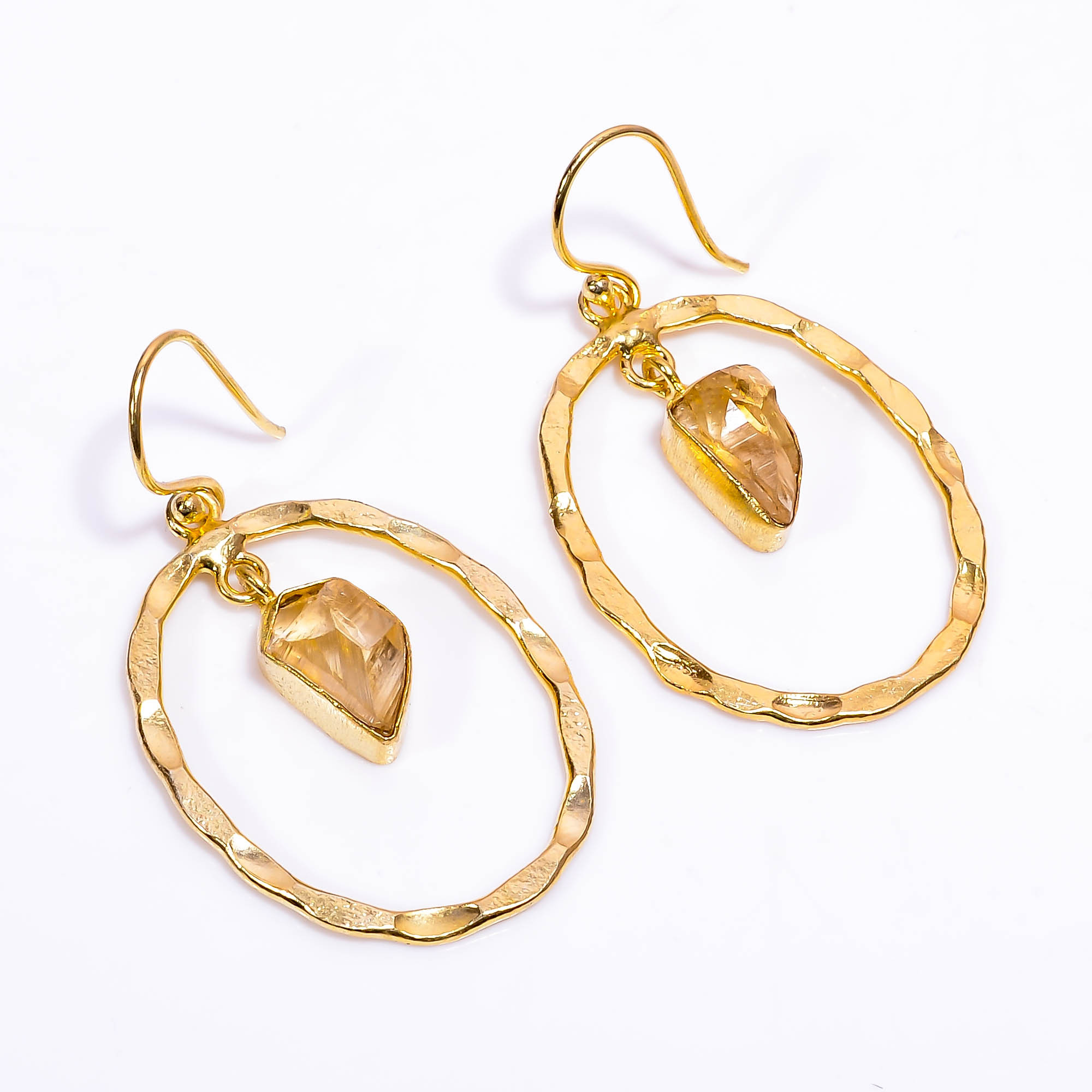 18K Gold Plated Earrings Natural Rough Citrine Gemstone Earrings