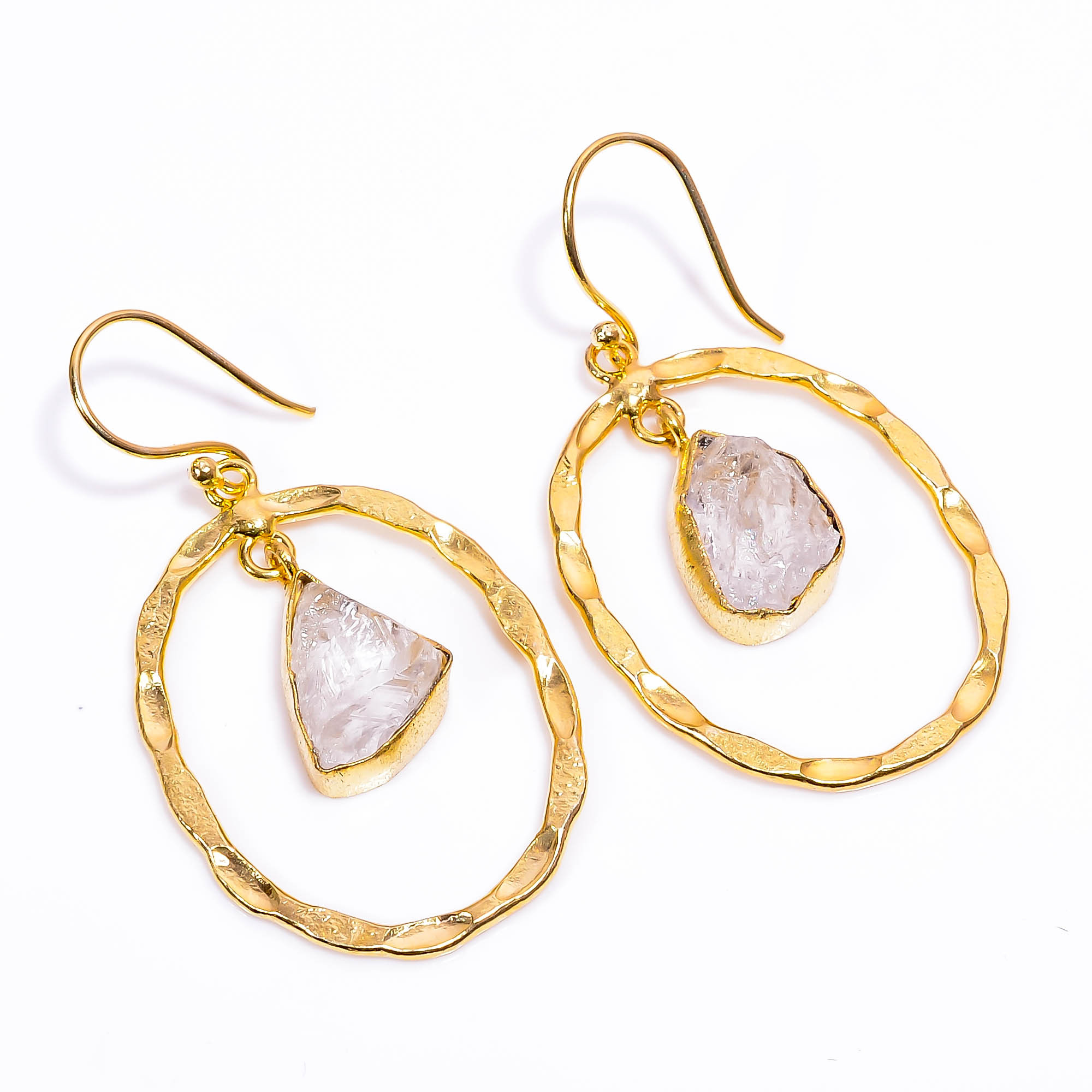 18K Gold Plated Earrings Natural Rough Crystal Gemstone Earrings