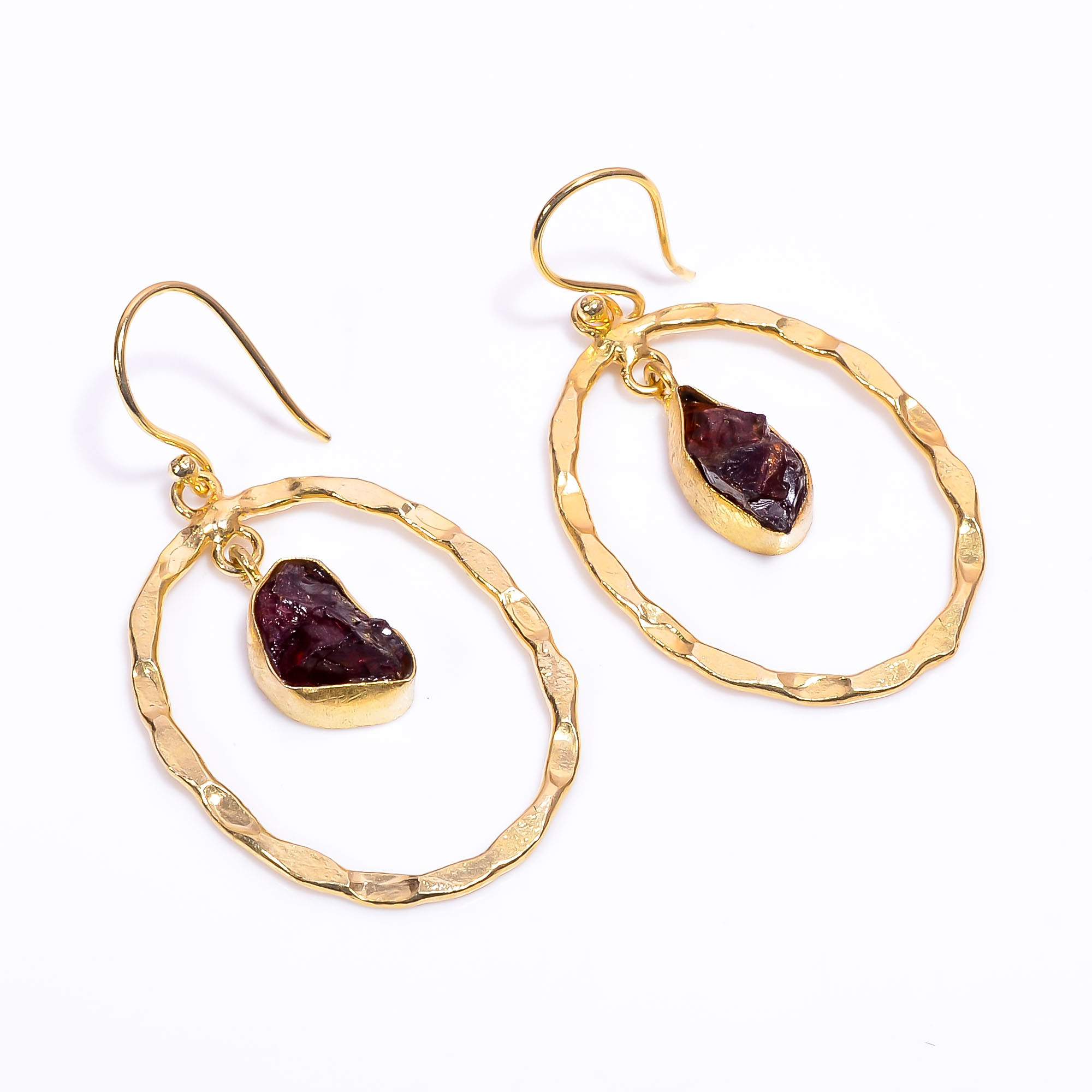 18K Gold Plated Earrings Natural Rough Garnet Gemstone Earrings