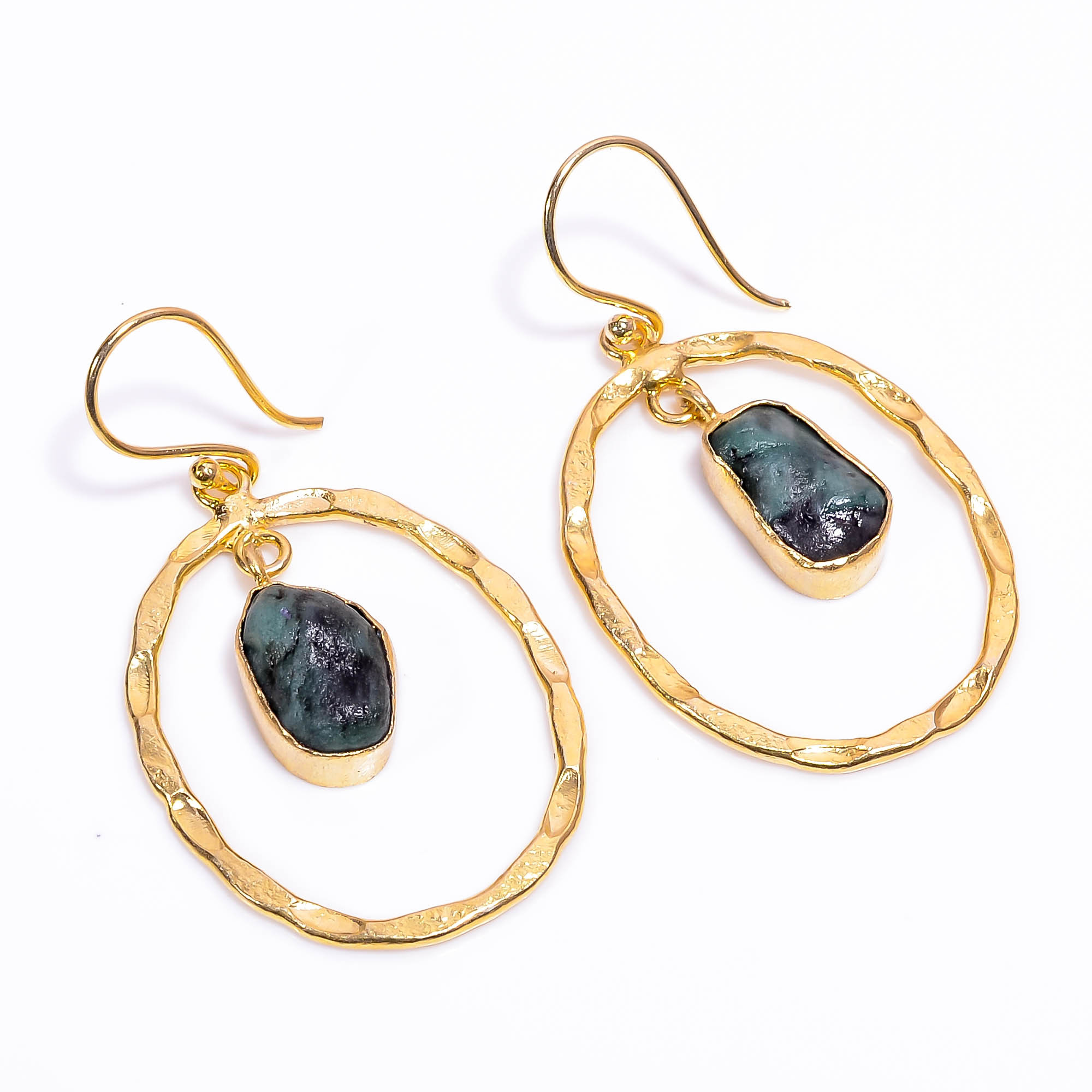 18K Gold Plated Earrings Natural Rough Emerald Gemstone Earrings