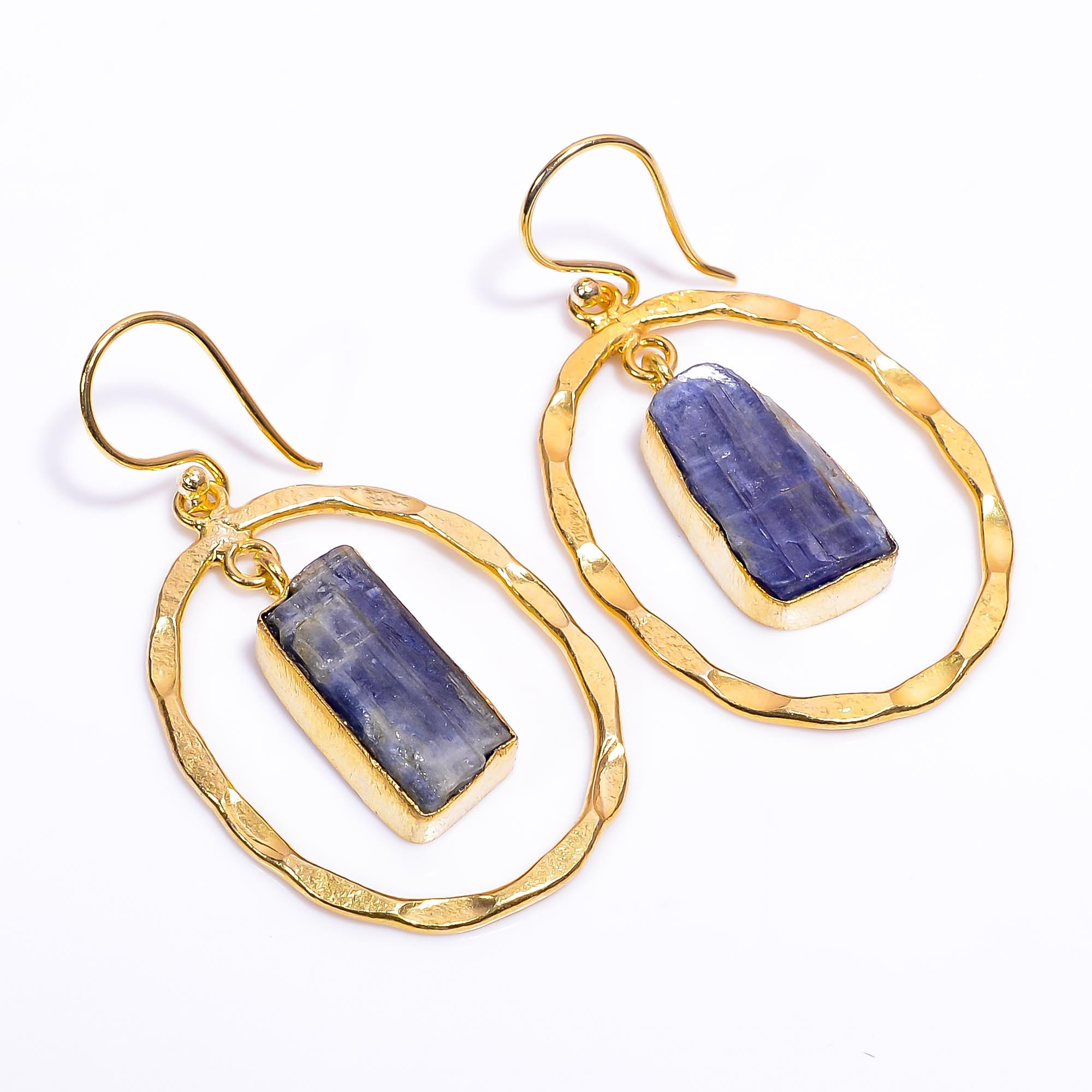18K Gold Plated Earrings Natural Rough Blue Kyanite Gemstone Dangle Earrings