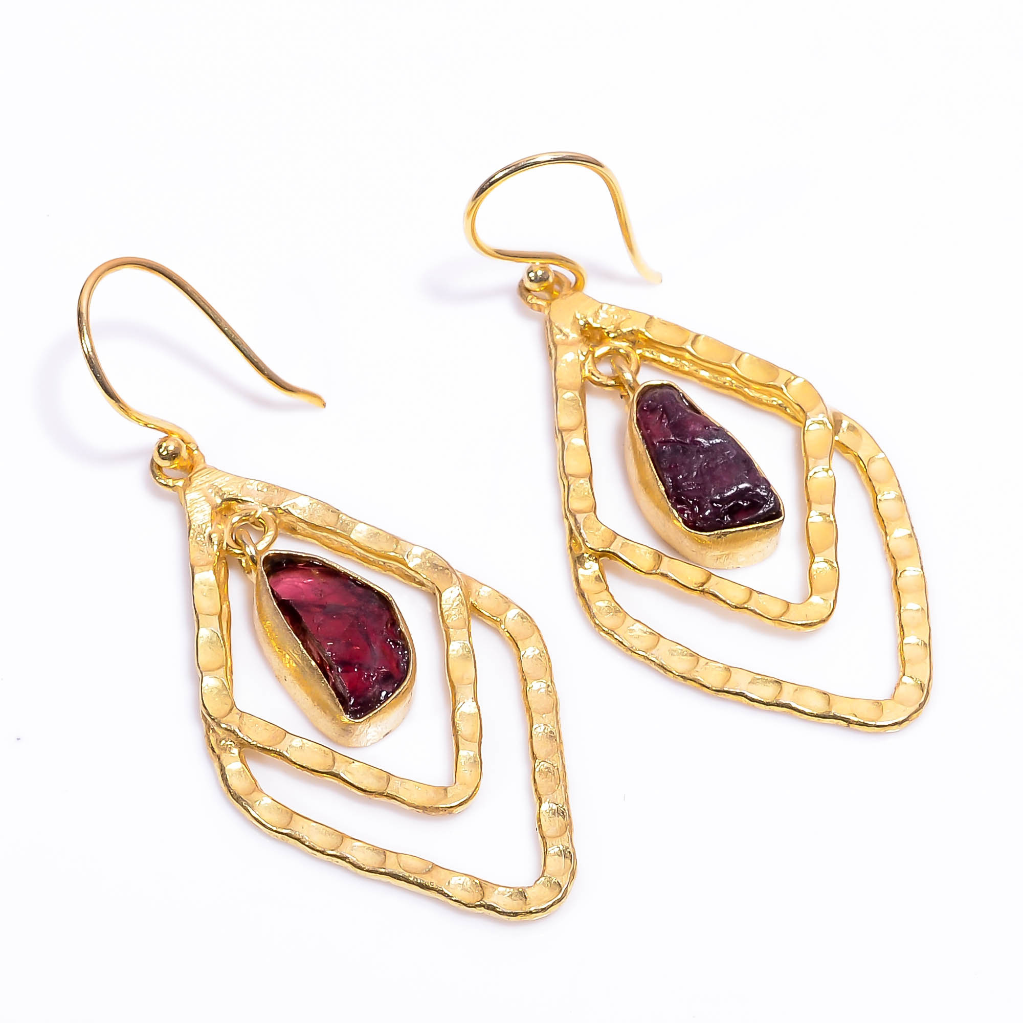 18K Gold Plated Earrings Natural Rough Garnet Gemstone Earrings